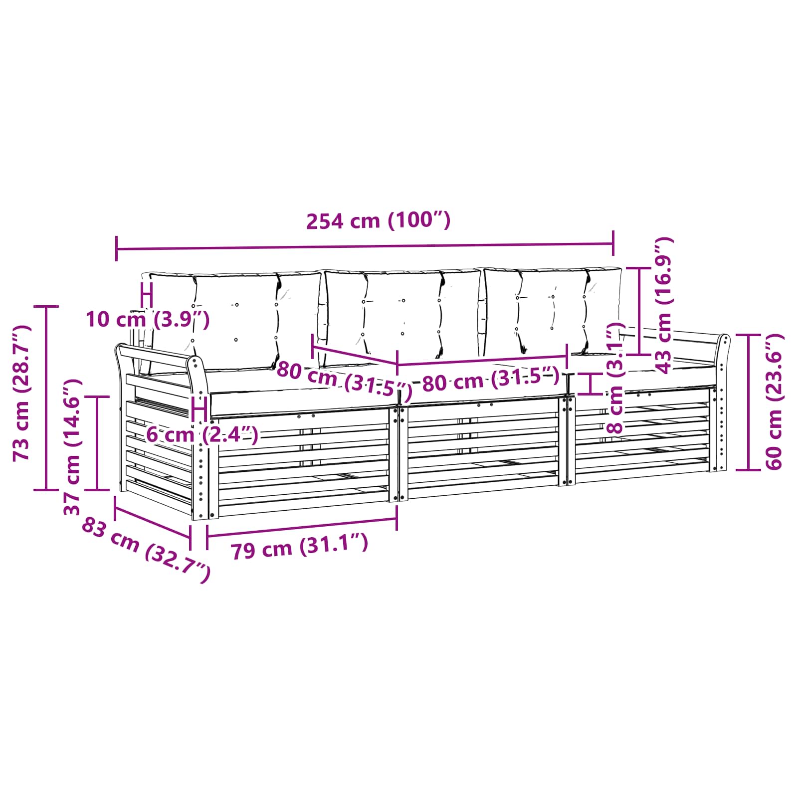 Set vanjskih sofa s jastukom 3 pcs Prirodna i krem