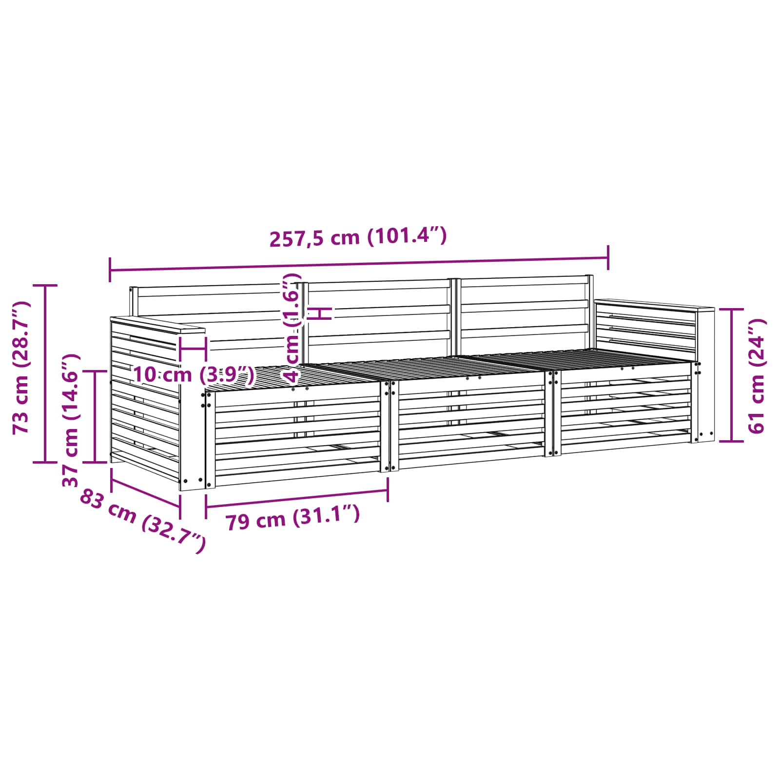 Set vanjskih sofa 3 pcs Prirodna Čvrsto drvo akacije