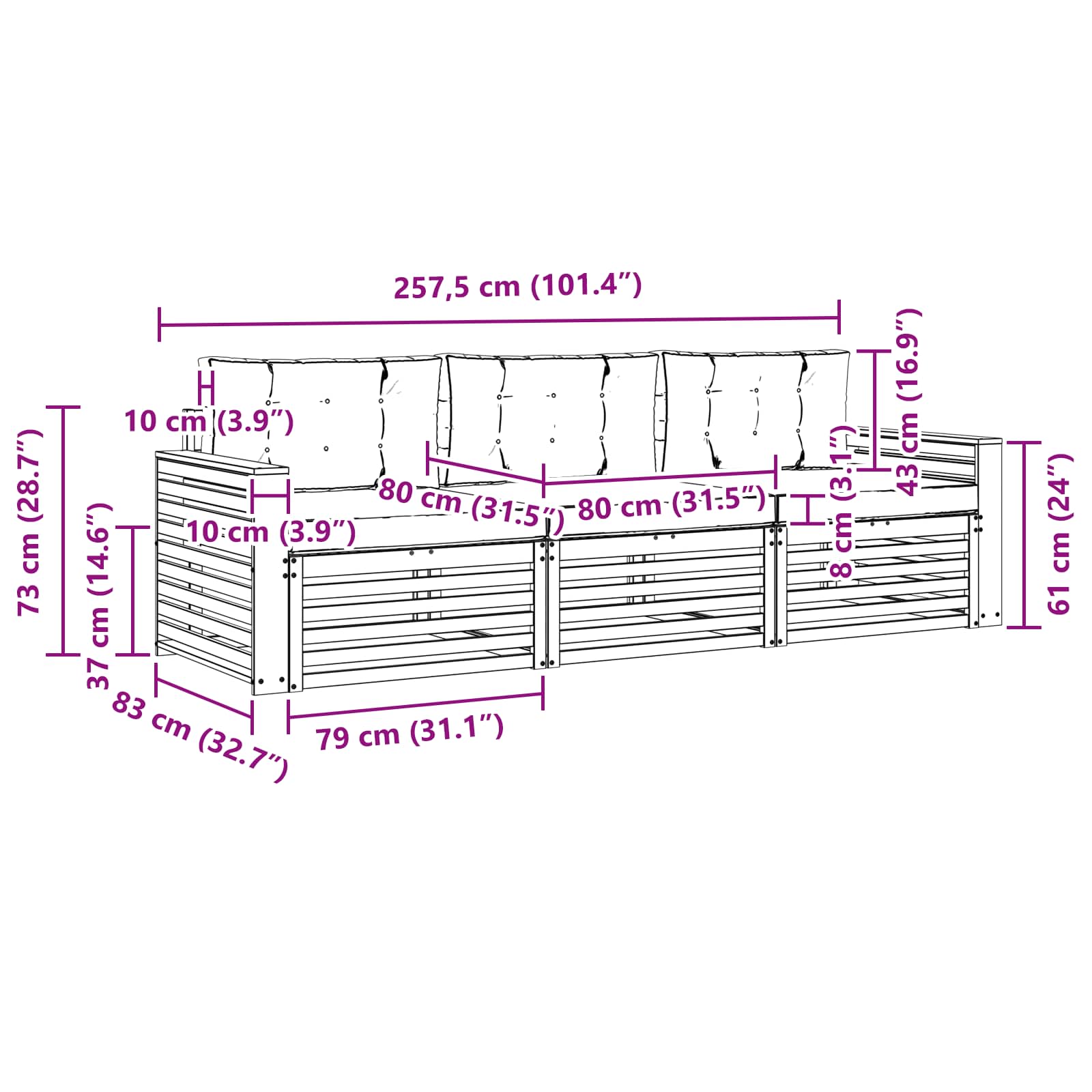 Set vanjskih sofa s jastukom 3 pcs Prirodna i antracit