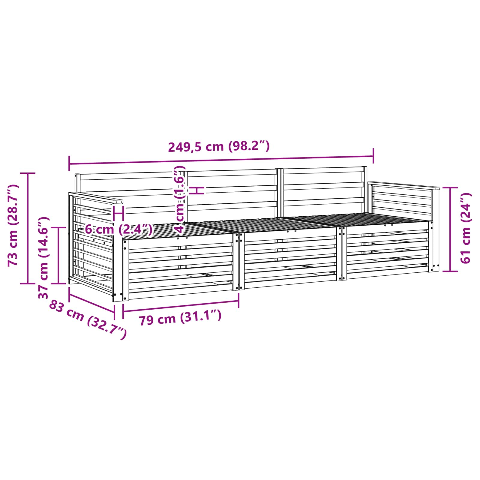 Set vanjskih sofa 3 pcs Prirodna Čvrsto drvo akacije