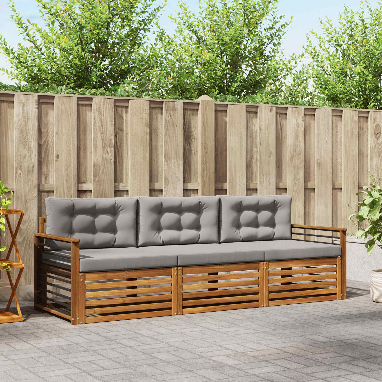 Set vanjskih sofa s jastukom 3 pcs Prirodna i svijetlo siva