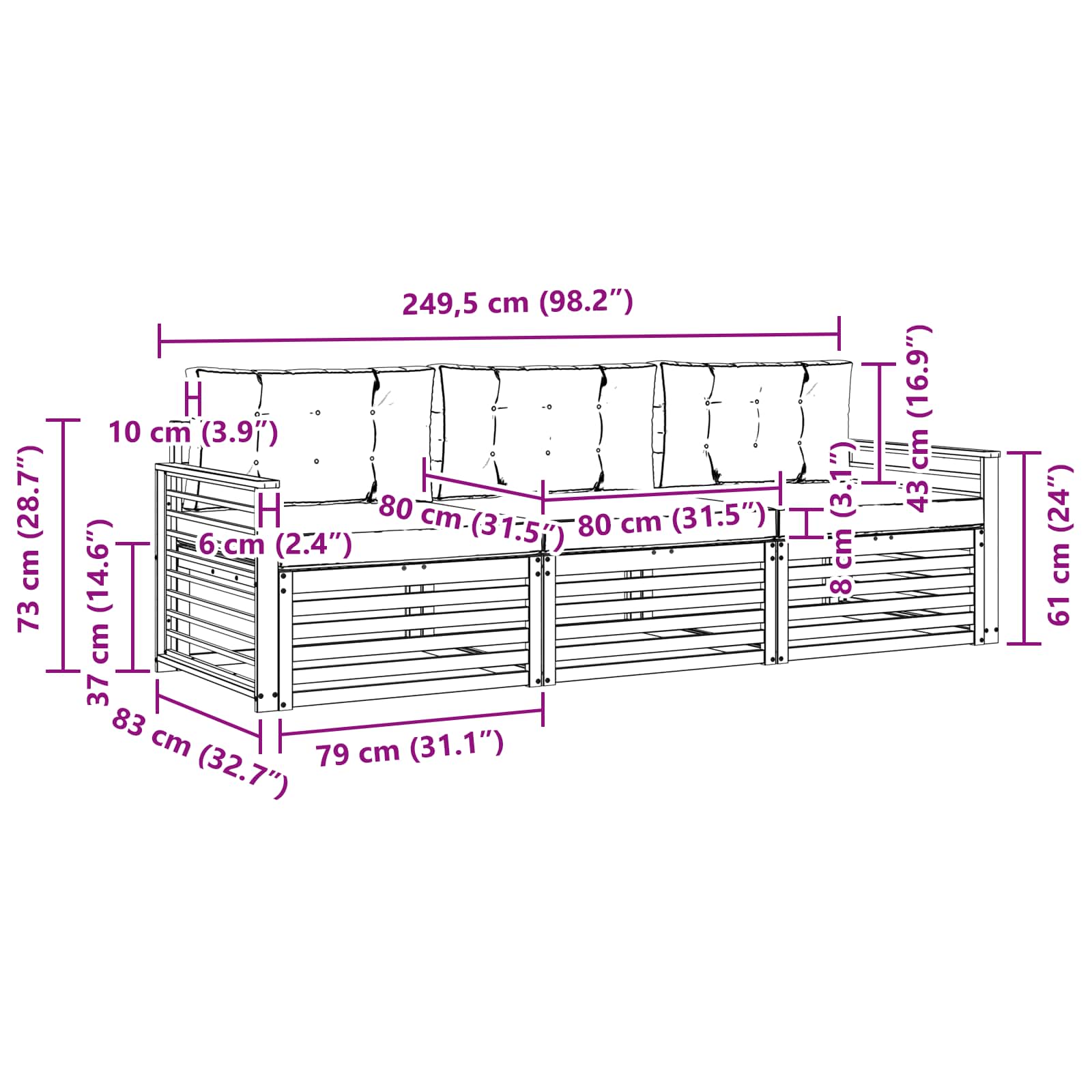 Set vanjskih sofa s jastukom 3 pcs Prirodna i antracit