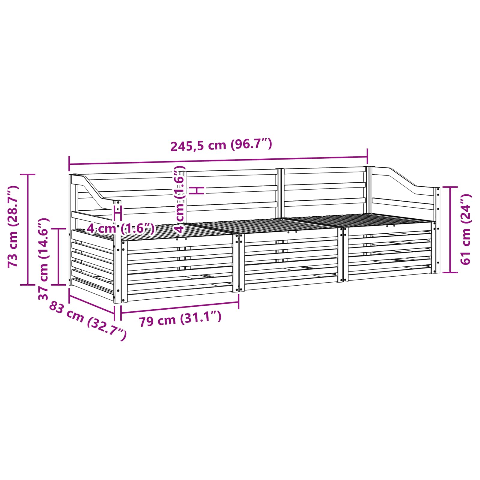 Set vanjskih sofa 3 pcs Prirodna Čvrsto drvo akacije
