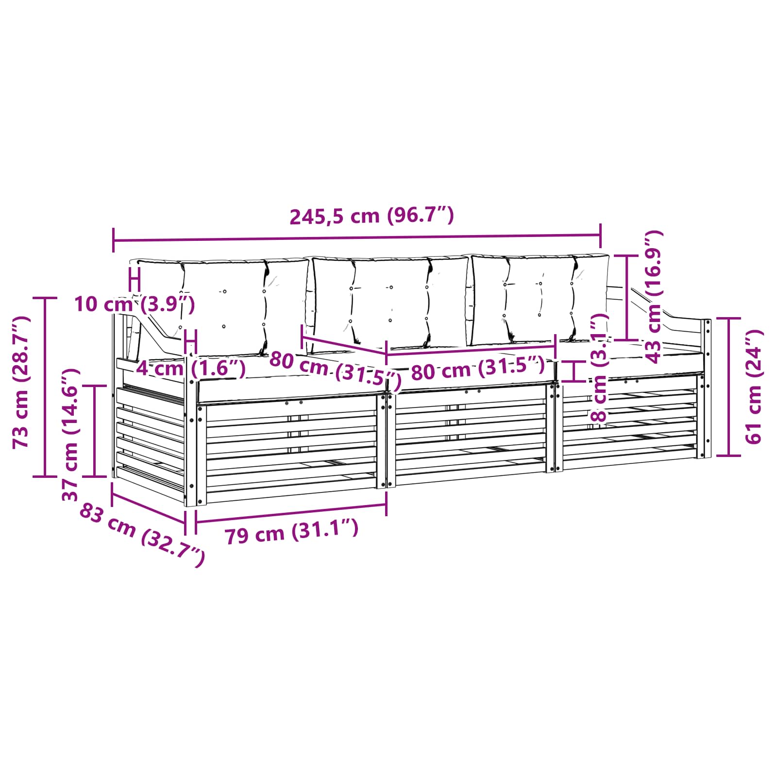 Set vanjskih sofa s jastukom 3 pcs Prirodna i svijetlo siva
