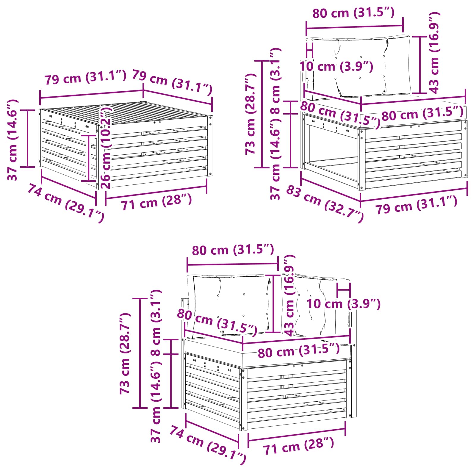 Set vanjskih sofa Prirodna i krem 245,5 x 162,5 x 73 cm