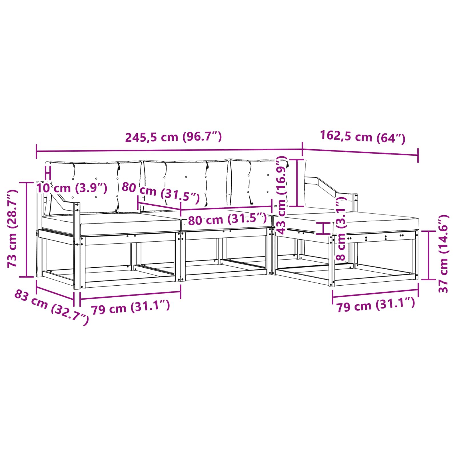 Set vanjskih sofa Prirodna i krem 245,5 x 162,5 x 73 cm