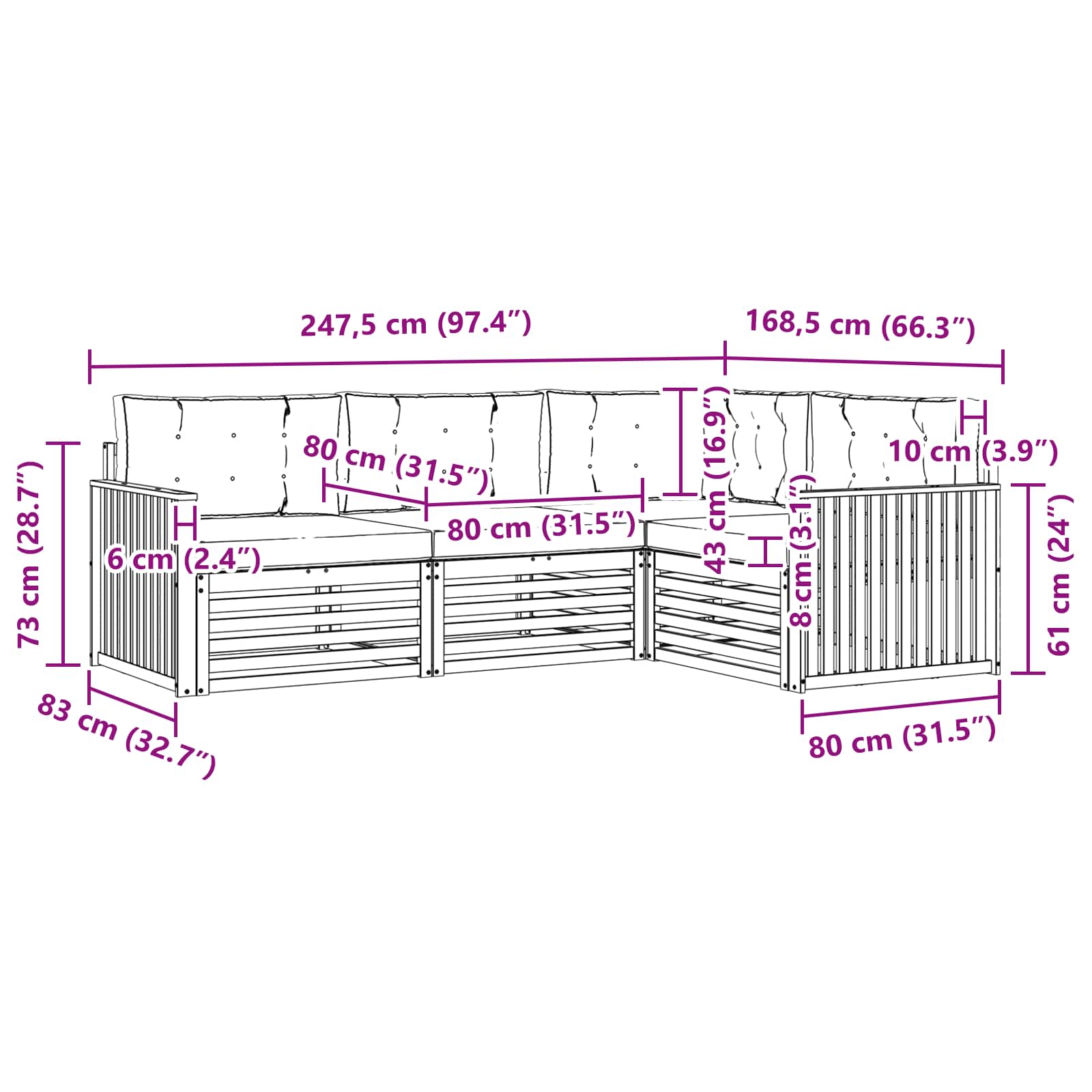 Set vanjskih sofa s jastukom 4 pcs Prirodna i antracit