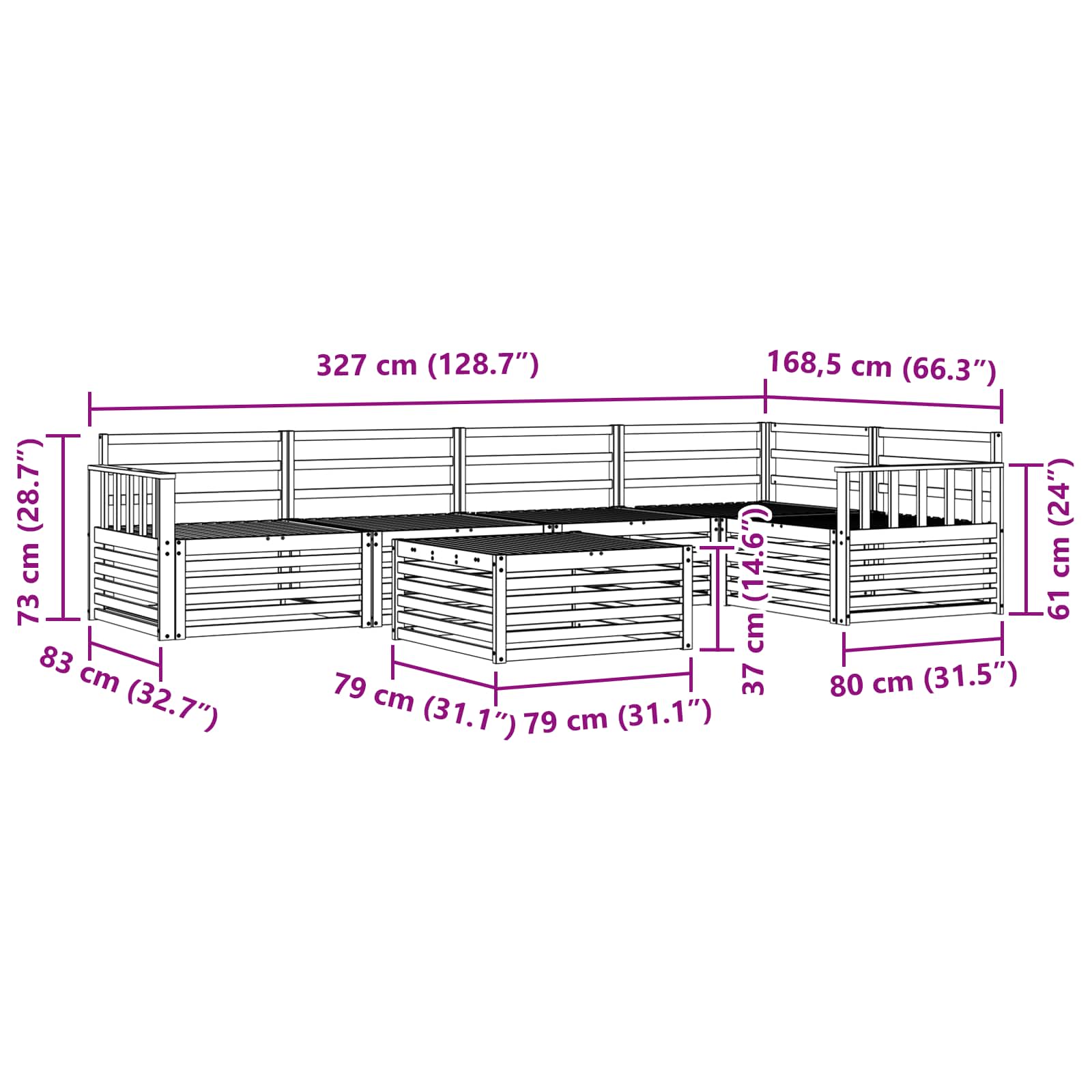 Set vanjskih sofa 6 pcs Prirodna