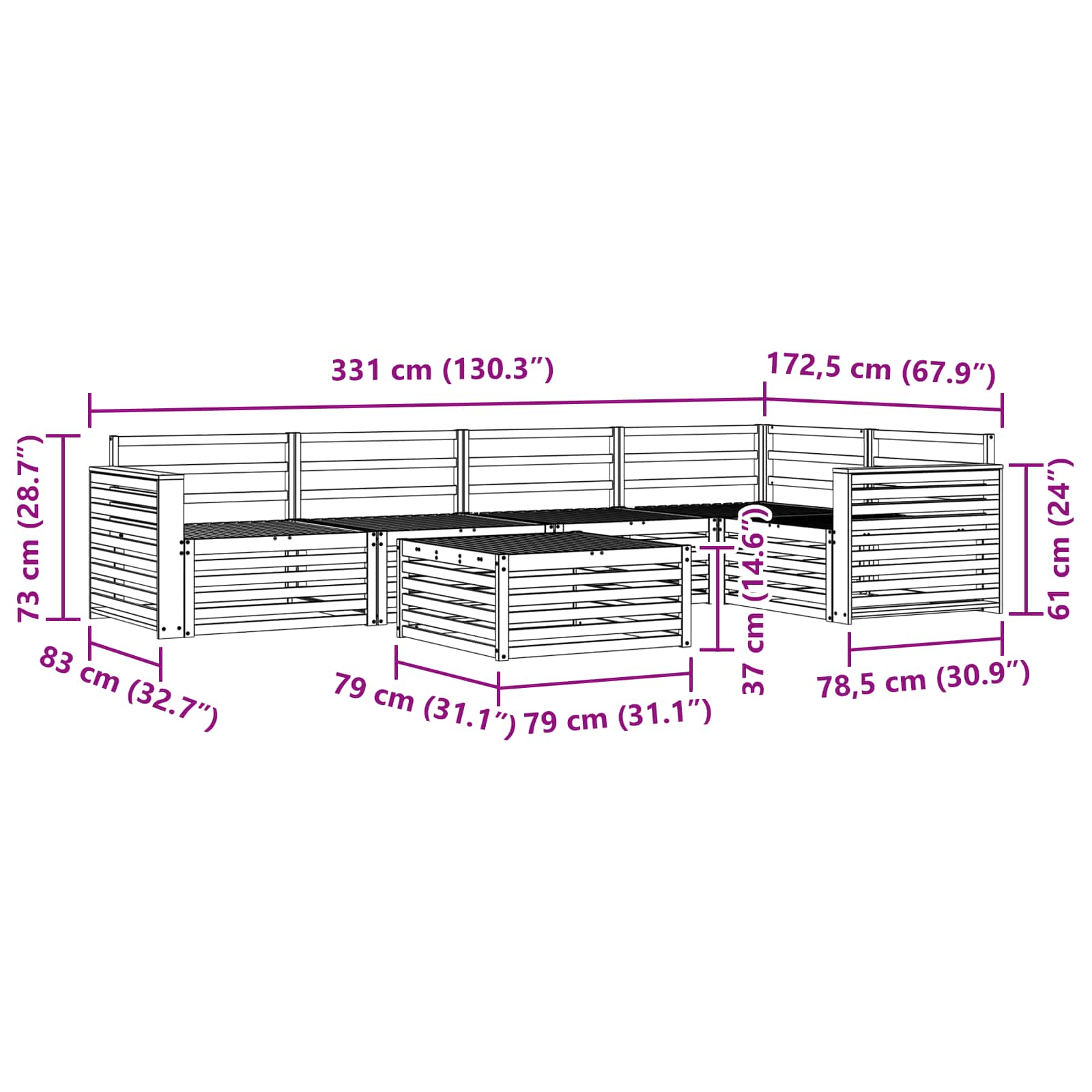 Set vanjskih sofa 6 pcs Prirodna