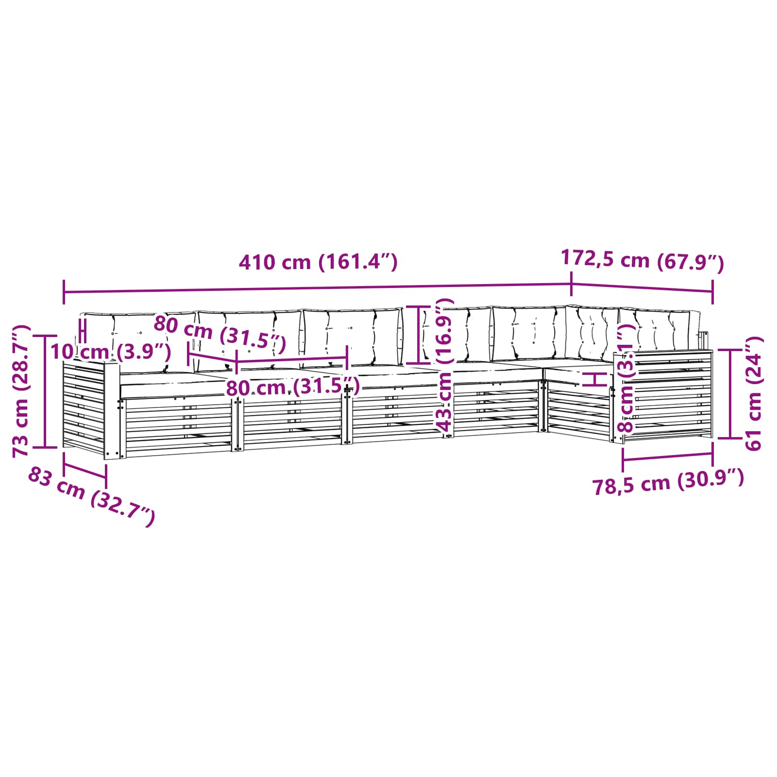 Set vanjskih sofa 6 pcs Prirodna i svijetlo siva