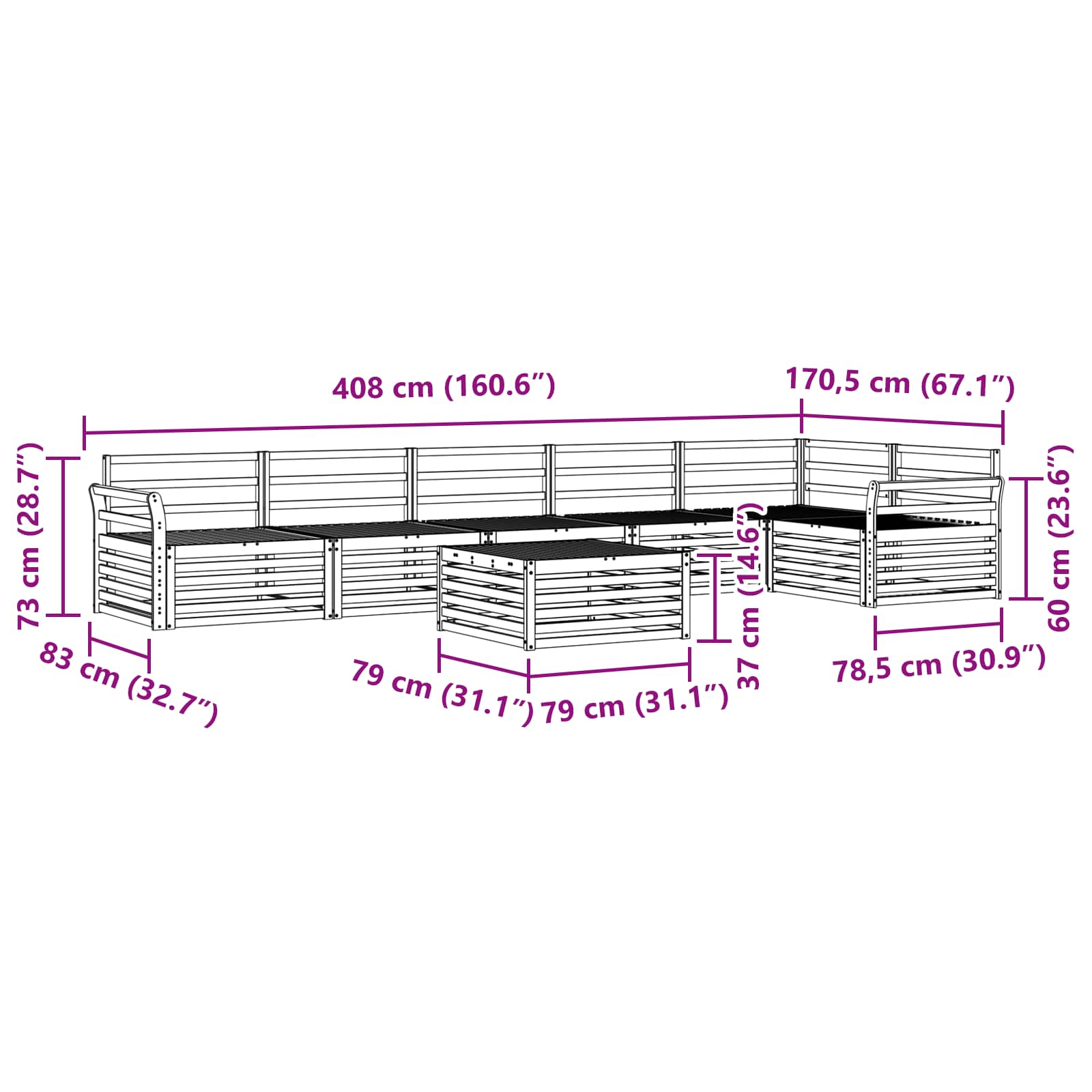 Set vanjskih sofa 7 pcs Prirodna