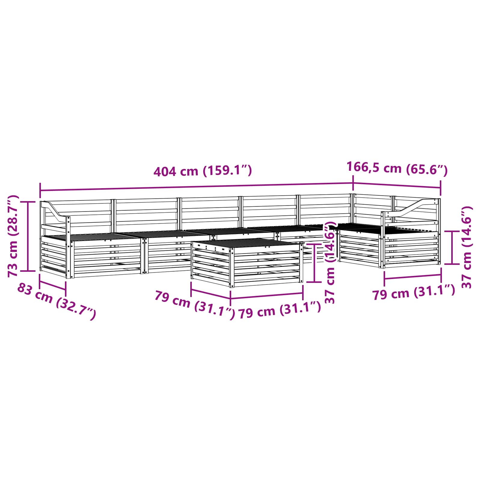 Set vanjskih sofa 7 pcs Prirodna
