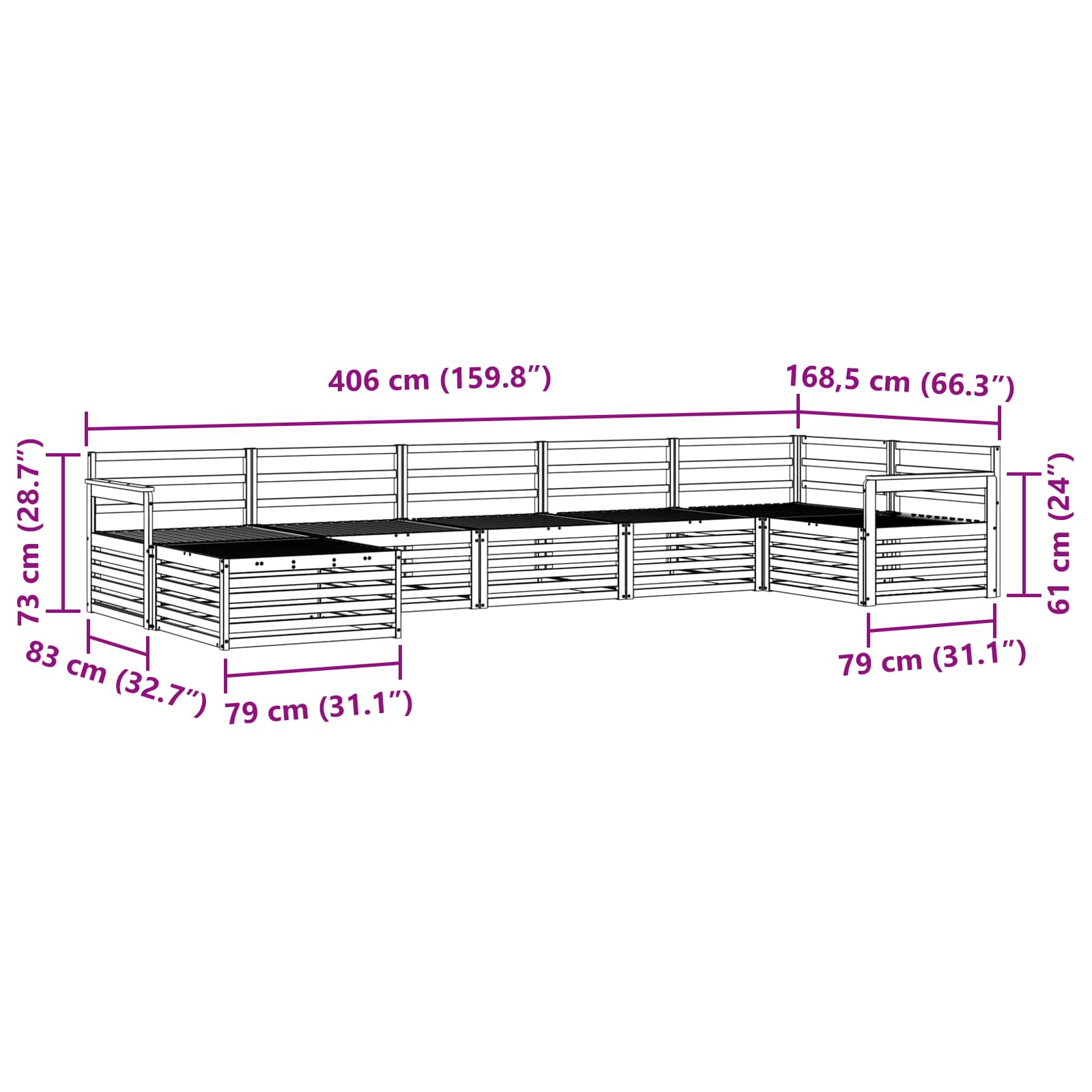 Set vanjskih sofa 7 pcs Prirodna