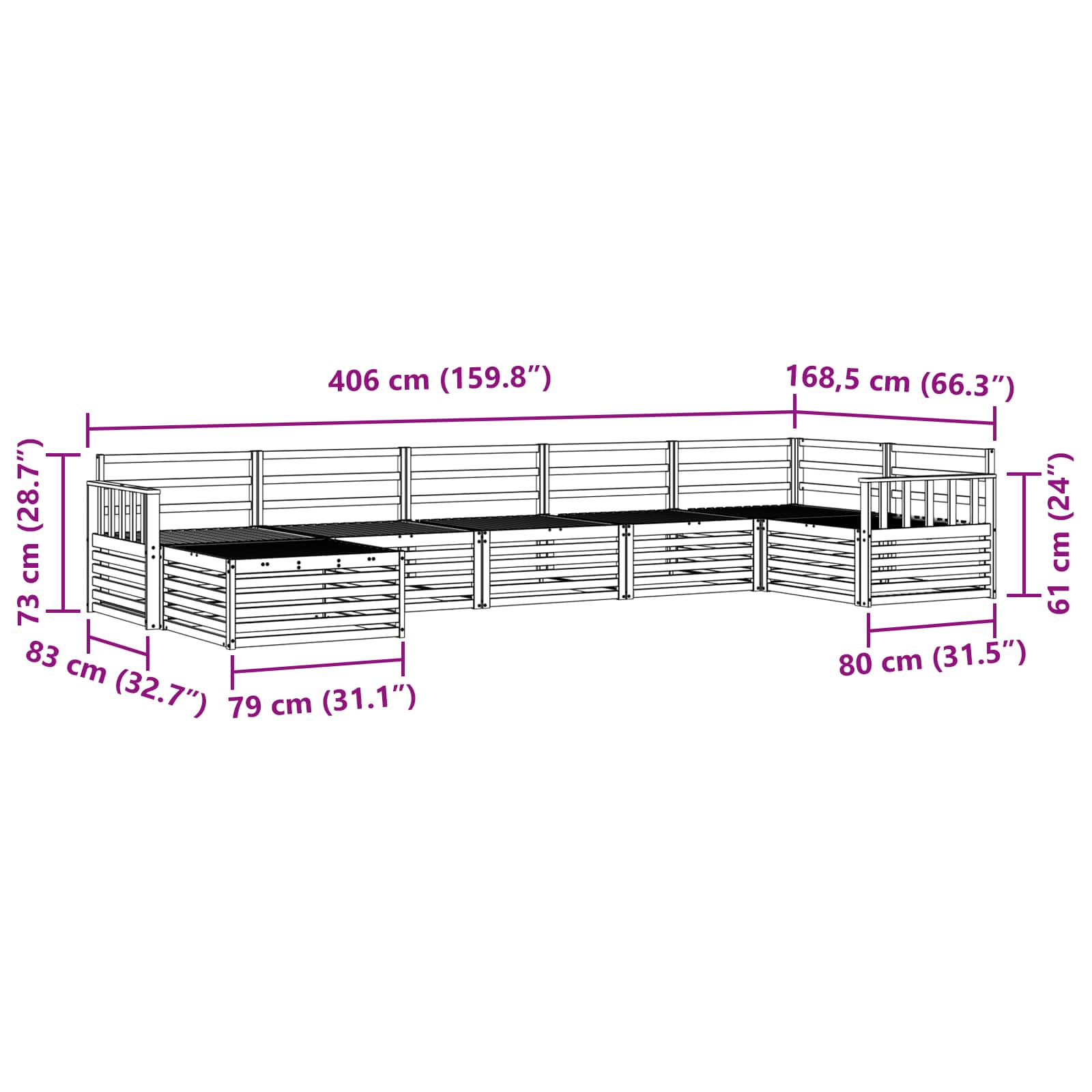 Set vanjskih sofa 7 pcs Prirodna