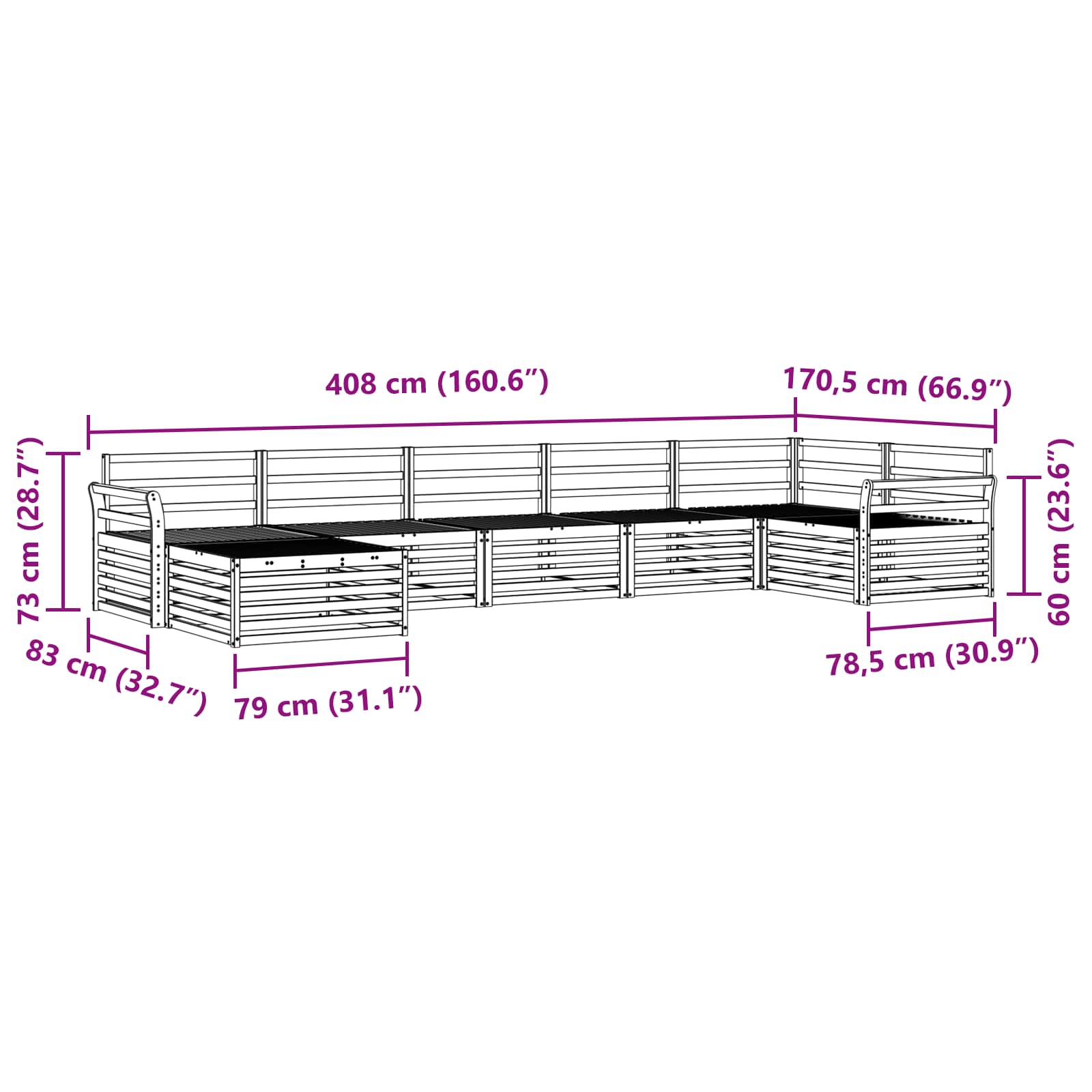 Set vanjskih sofa 7 pcs Prirodna