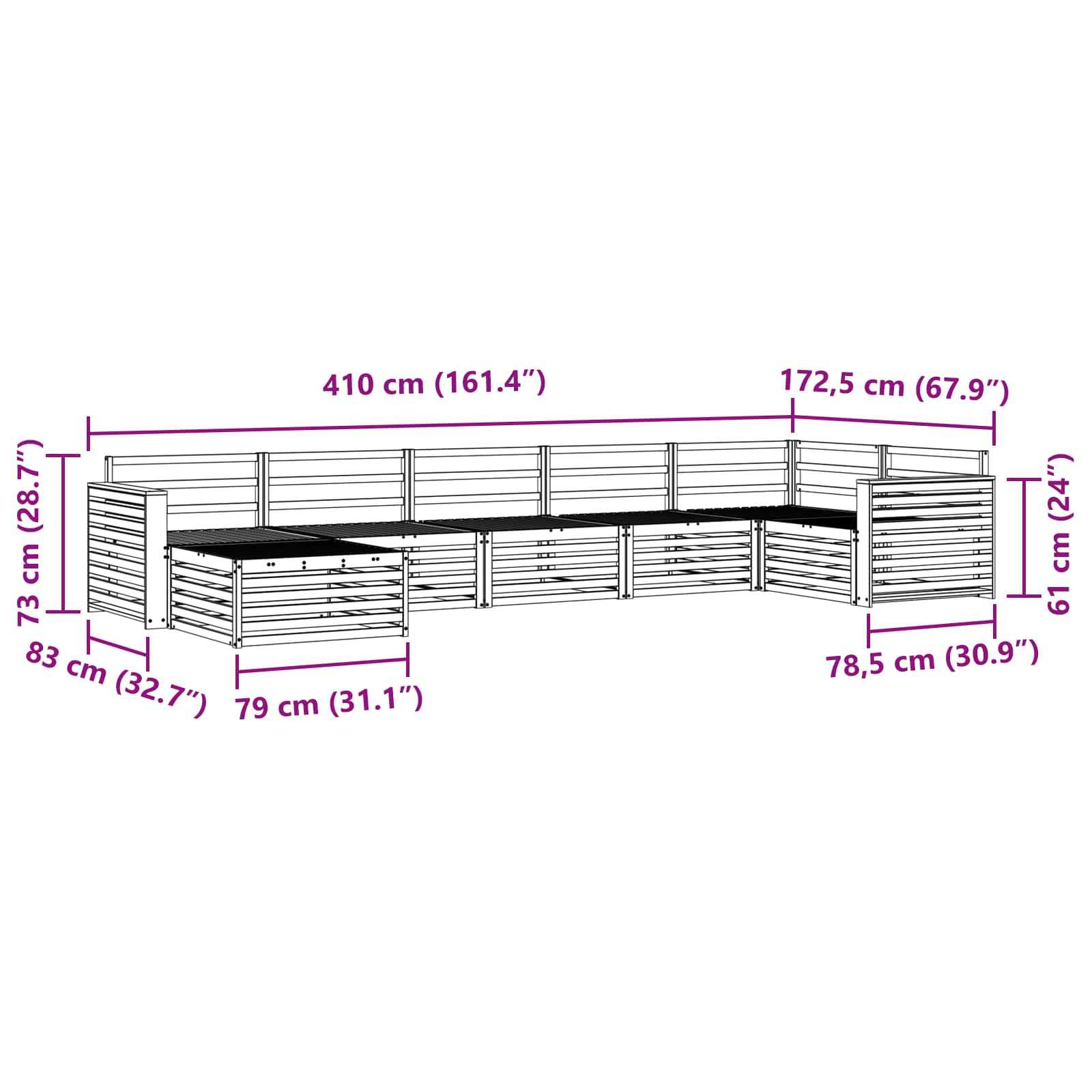 Set vanjskih sofa 7 pcs Prirodna