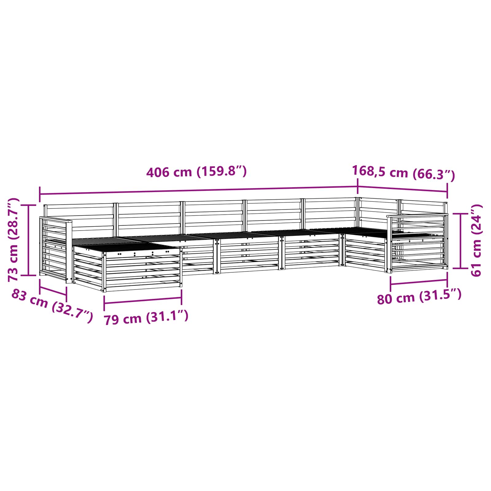 Set vanjskih sofa 7 pcs Prirodna