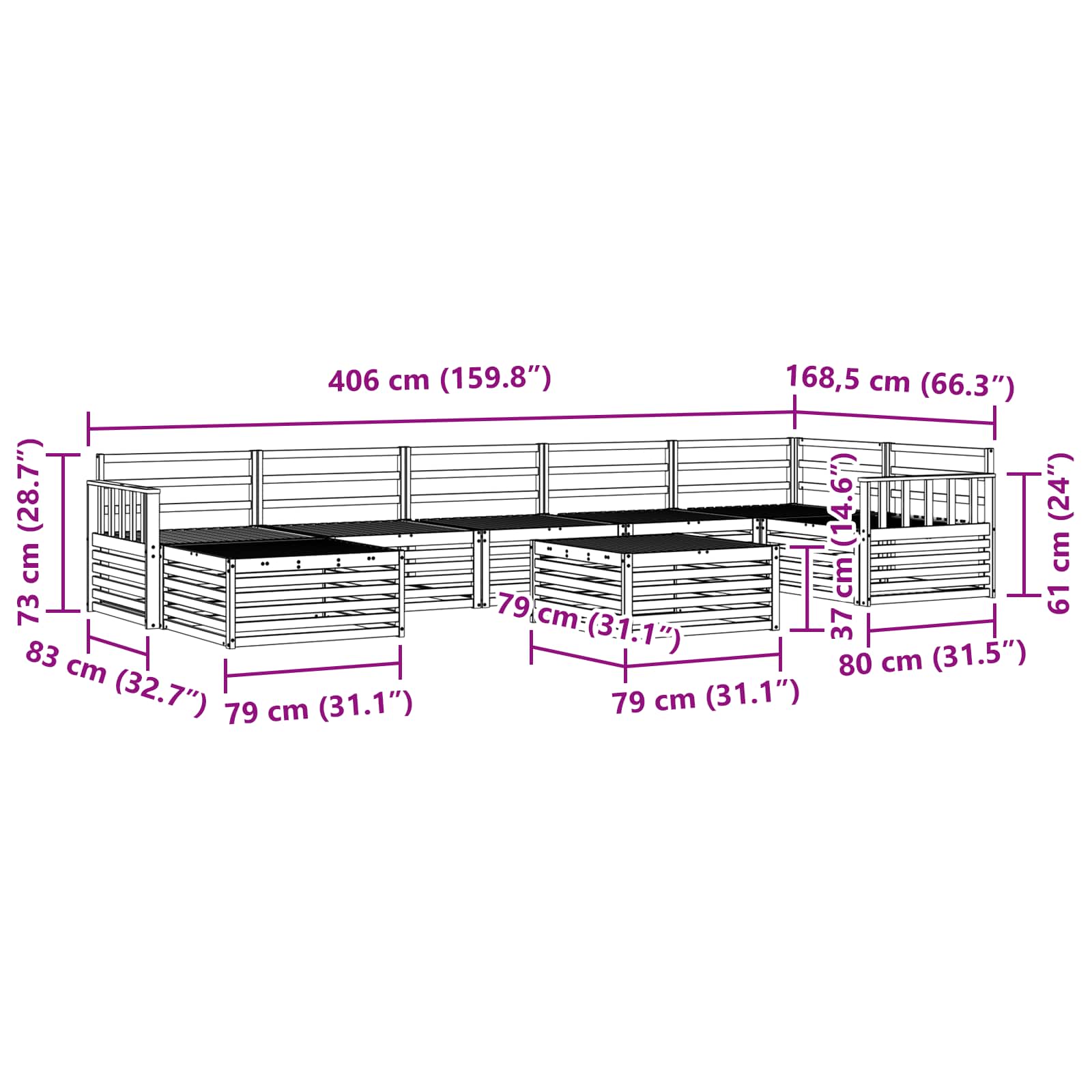 Set vanjskih sofa 8 pcs Prirodna