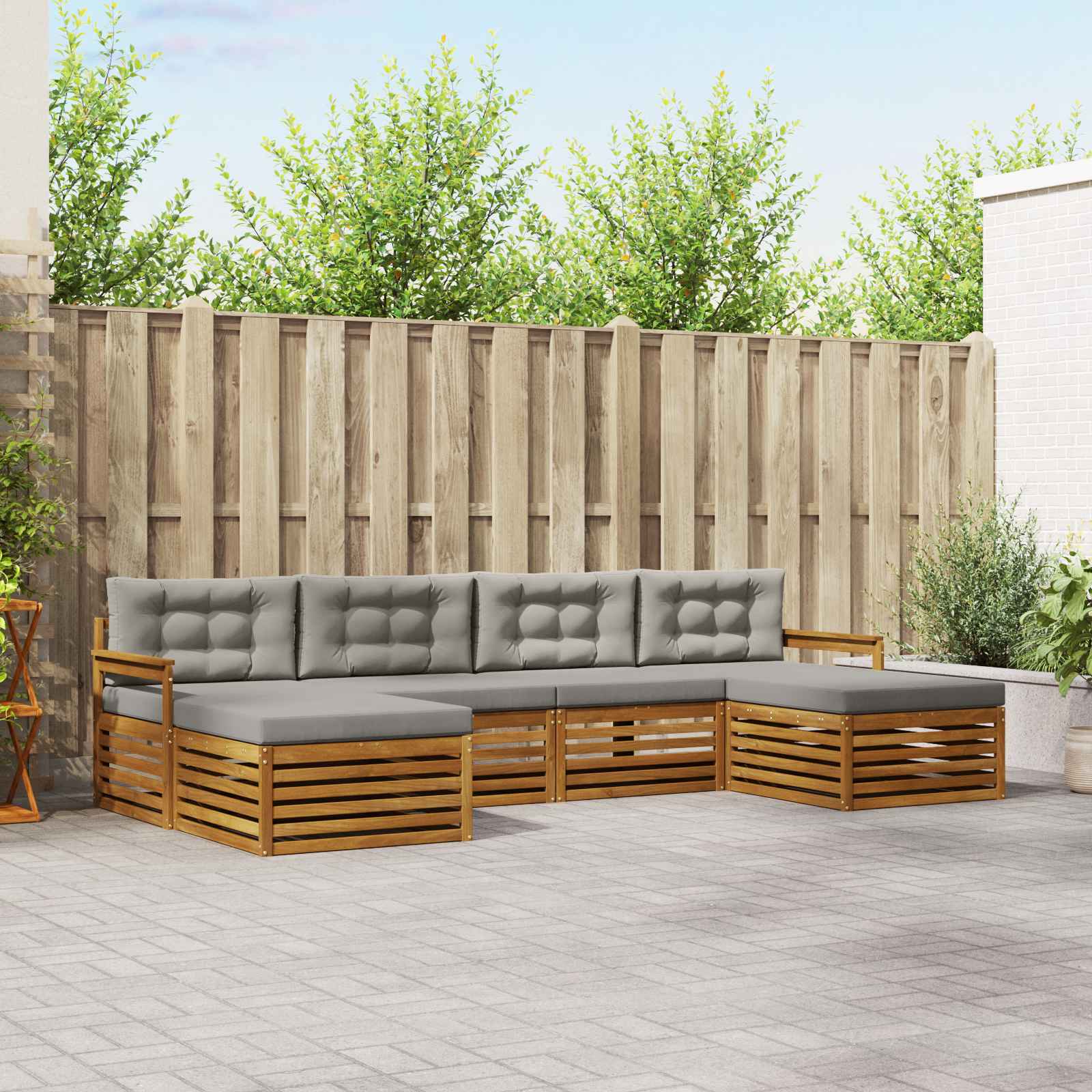 Setovi sofa 6 pcs Prirodna i svijetlo siva Čvrsto drvo akacije
