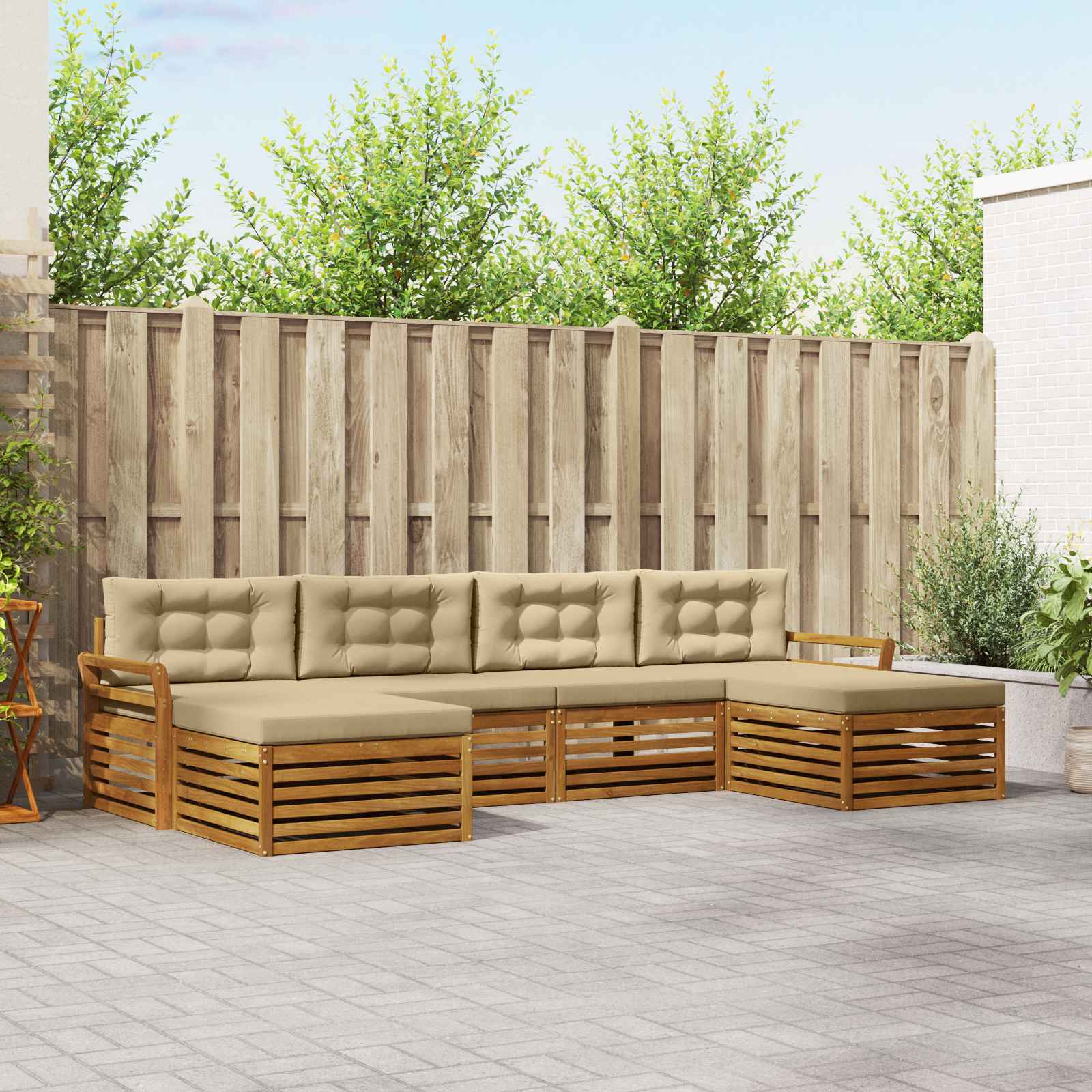 Setovi sofa s jastukom 6 pcs Prirodna i bež Čvrsto drvo akacije