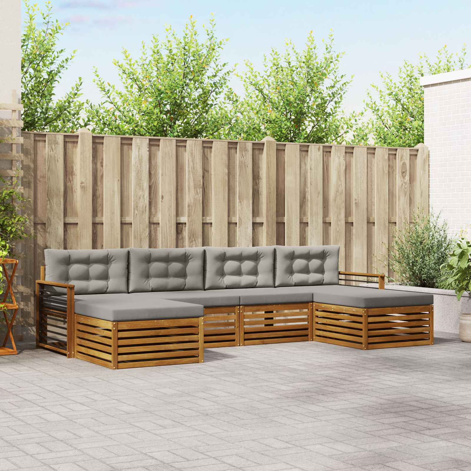 Setovi sofa 6 pcs Prirodna i svijetlo siva Čvrsto drvo akacije