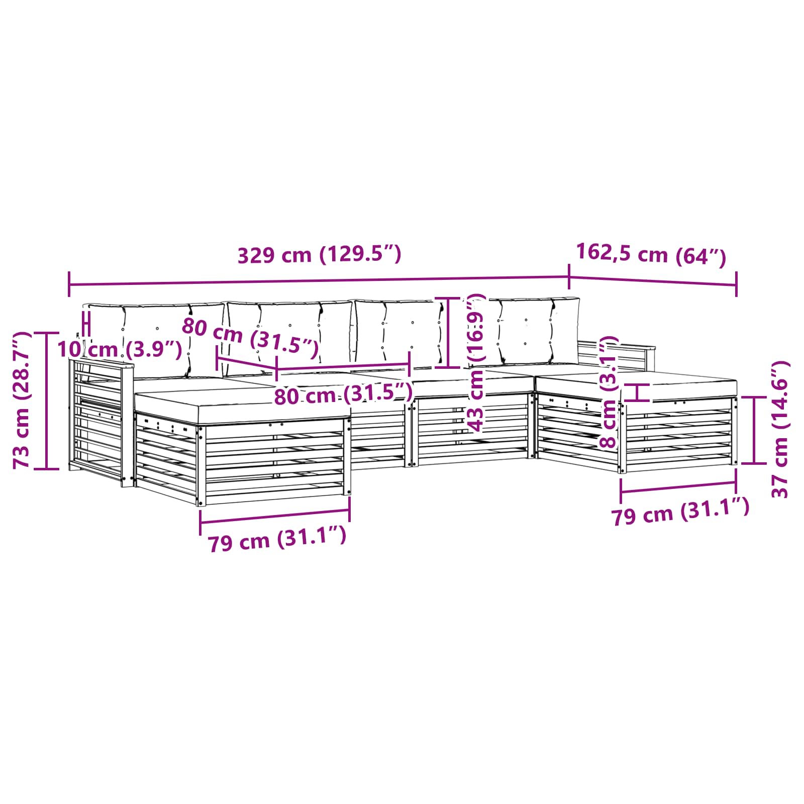 Setovi sofa 6 pcs Prirodna i antracit Čvrsto drvo akacije