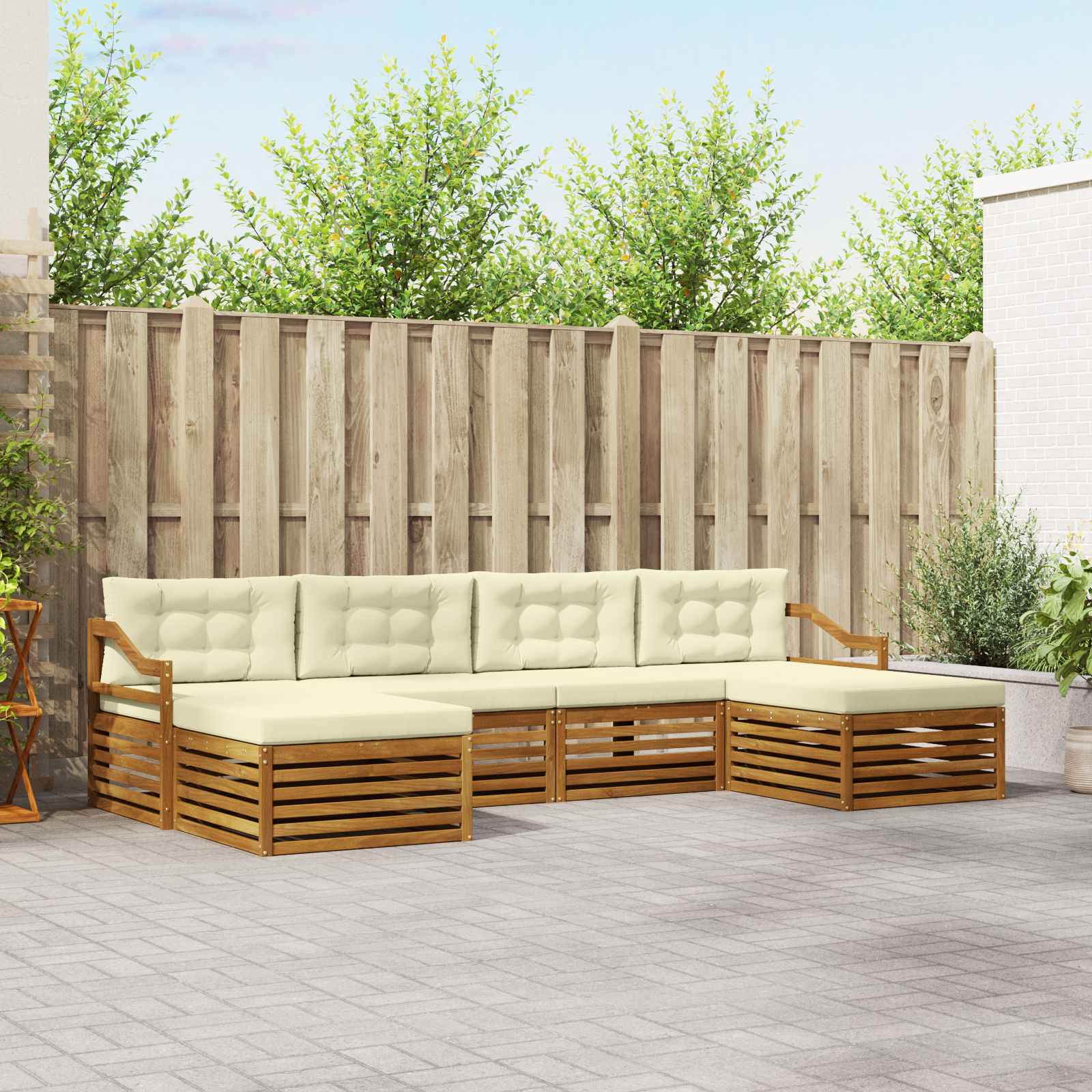 Setovi sofa 6 pcs Prirodna i krem Čvrsto drvo akacije