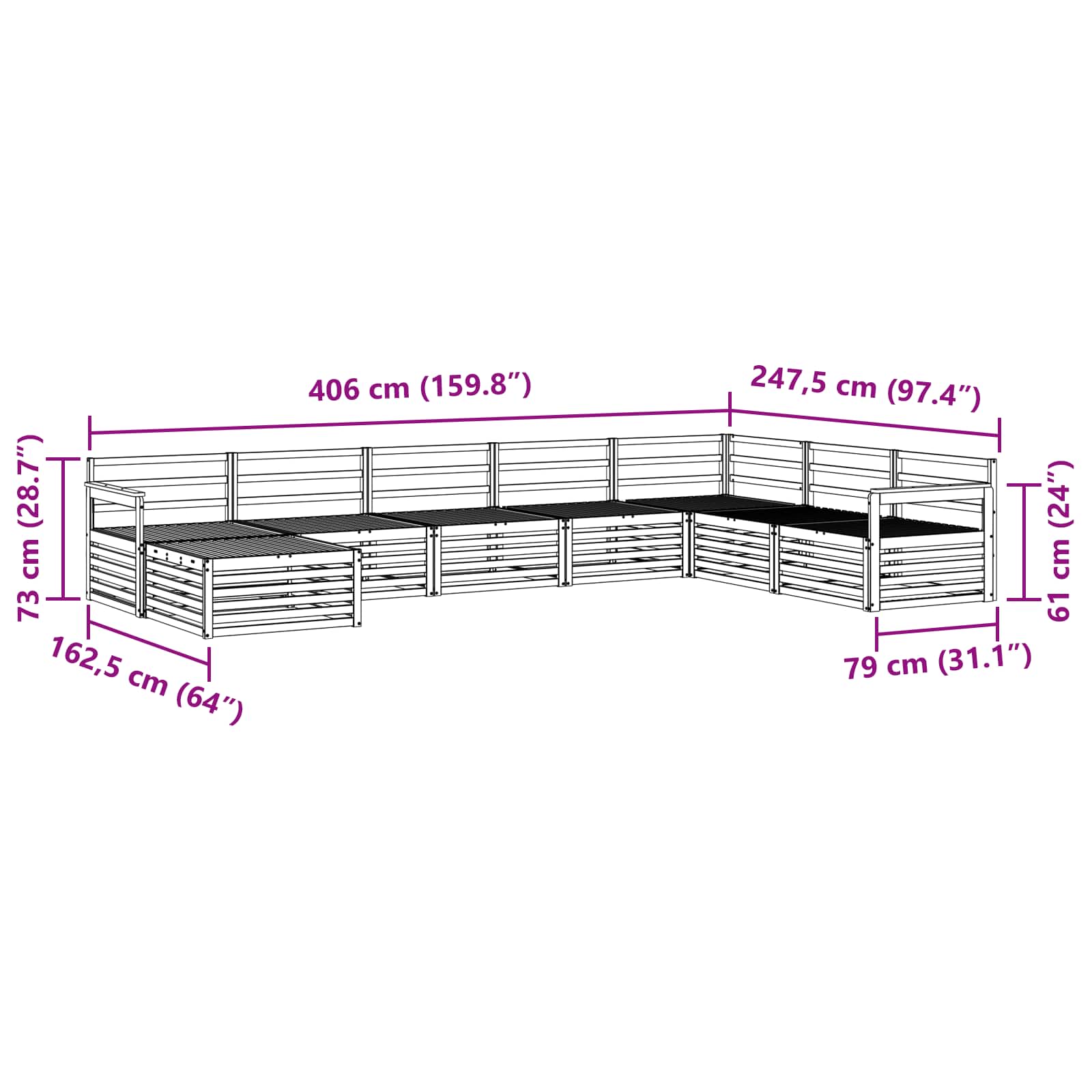 Set vanjskih sofa 8 pcs Prirodna