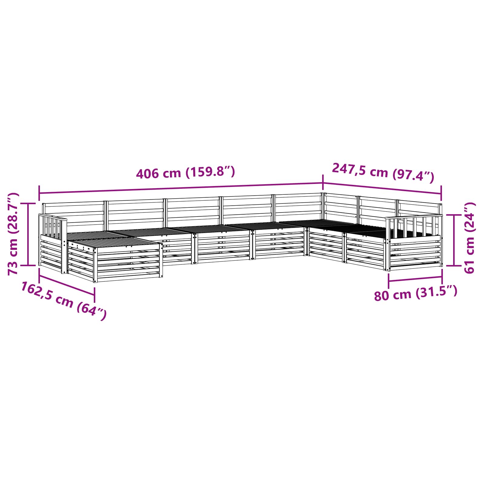 Set vanjskih sofa 8 pcs Prirodna