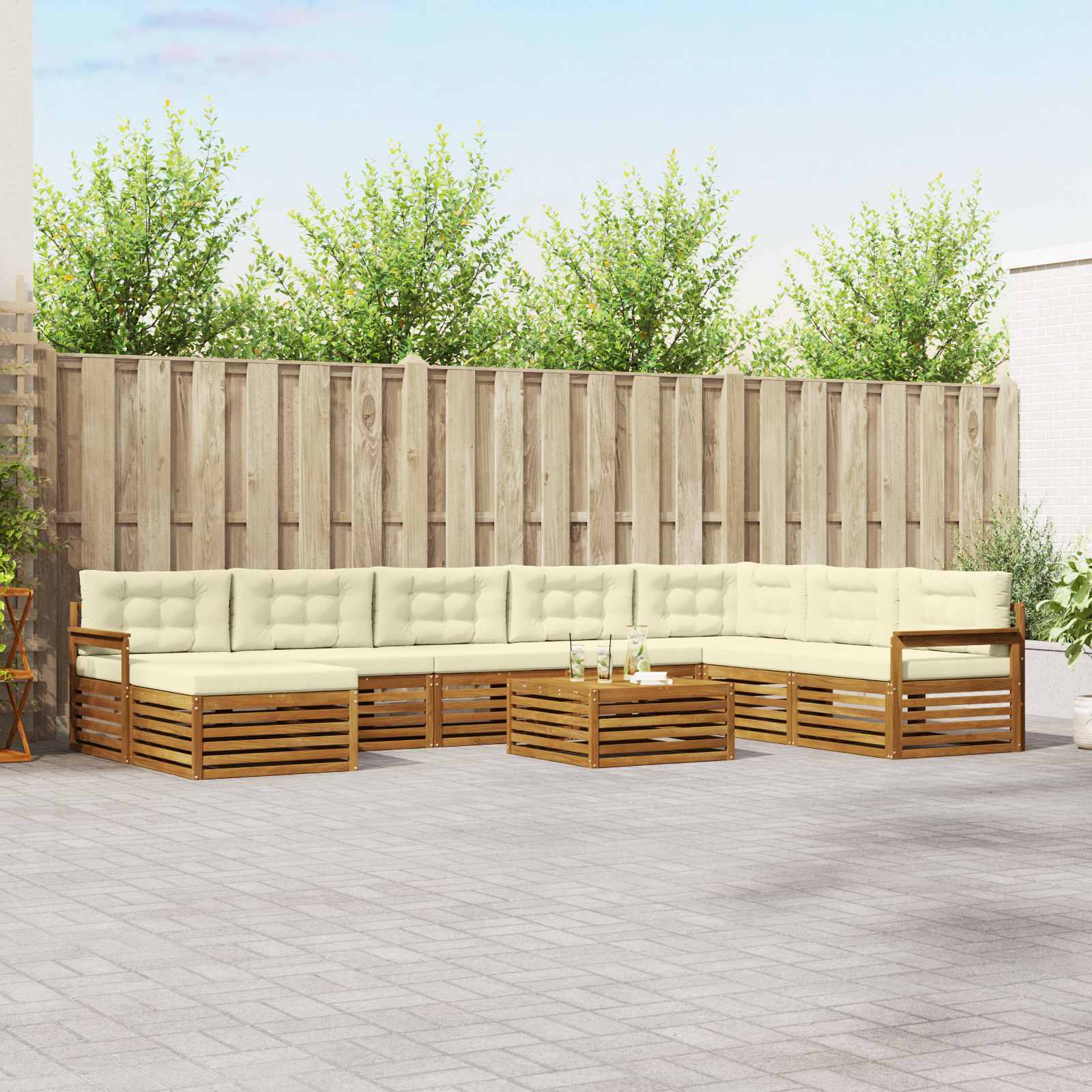 Set vanjskih sofa 9 pcs Prirodna i krem Čvrsto drvo akacije