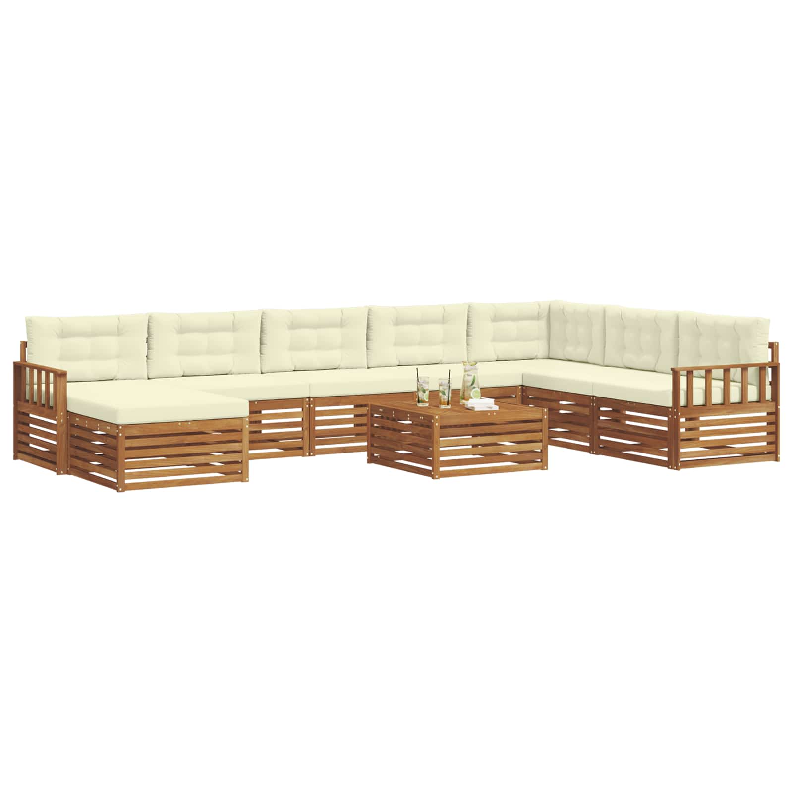 Set vanjskih sofa 9 pcs Prirodna i krem Čvrsto drvo akacije