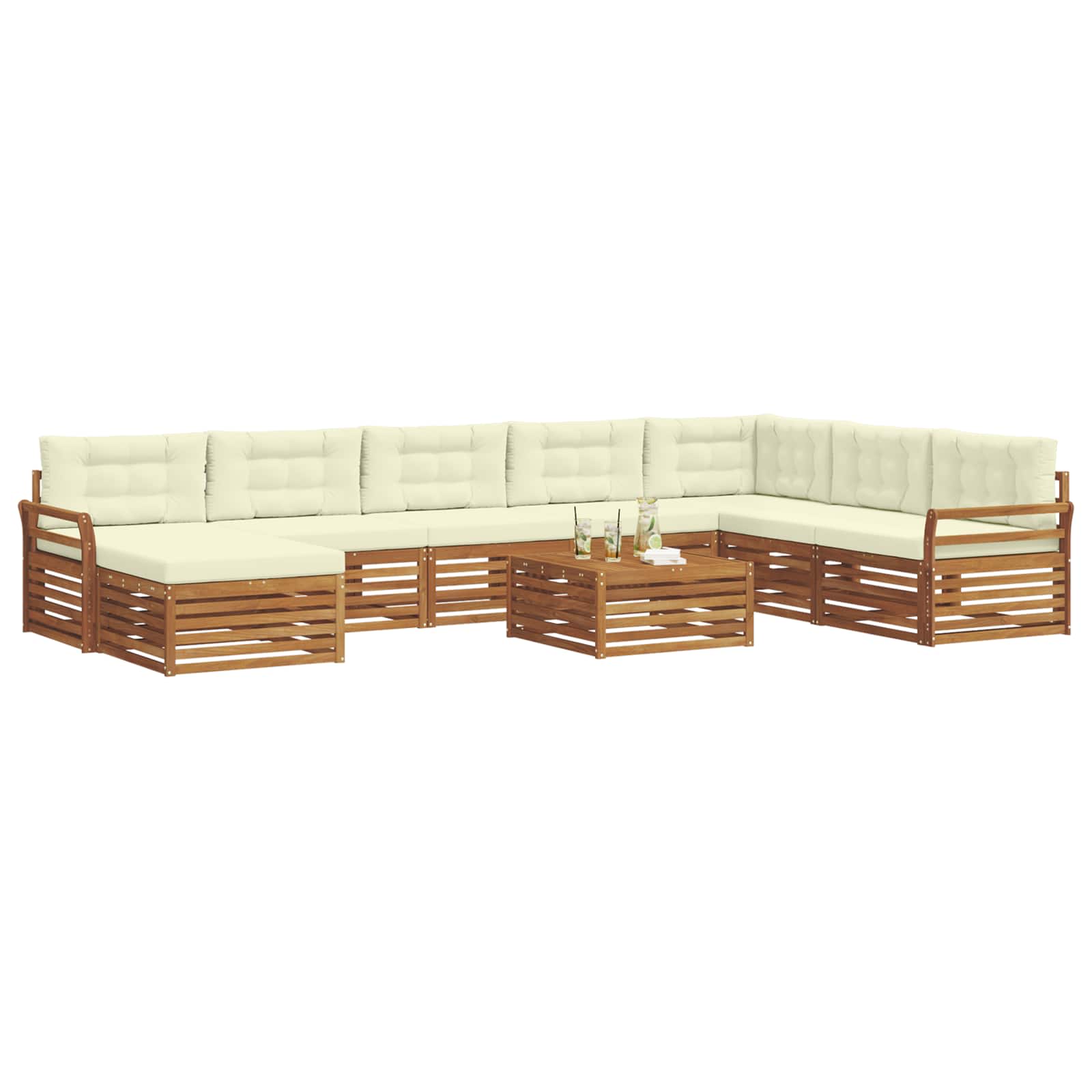 Set vanjskih sofa 9 pcs Prirodna i krem Čvrsto drvo akacije