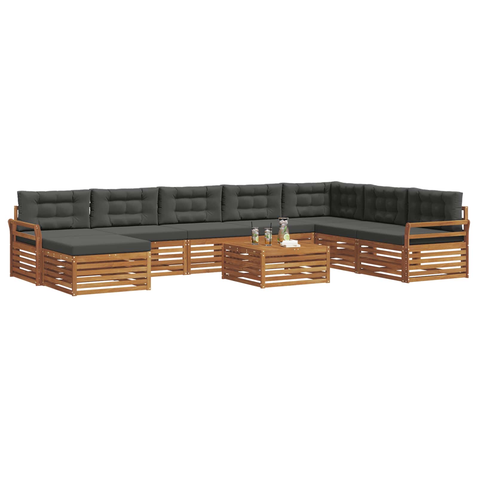 Set vanjskih sofa 9 pcs Prirodna i antracit Čvrsto drvo akacije