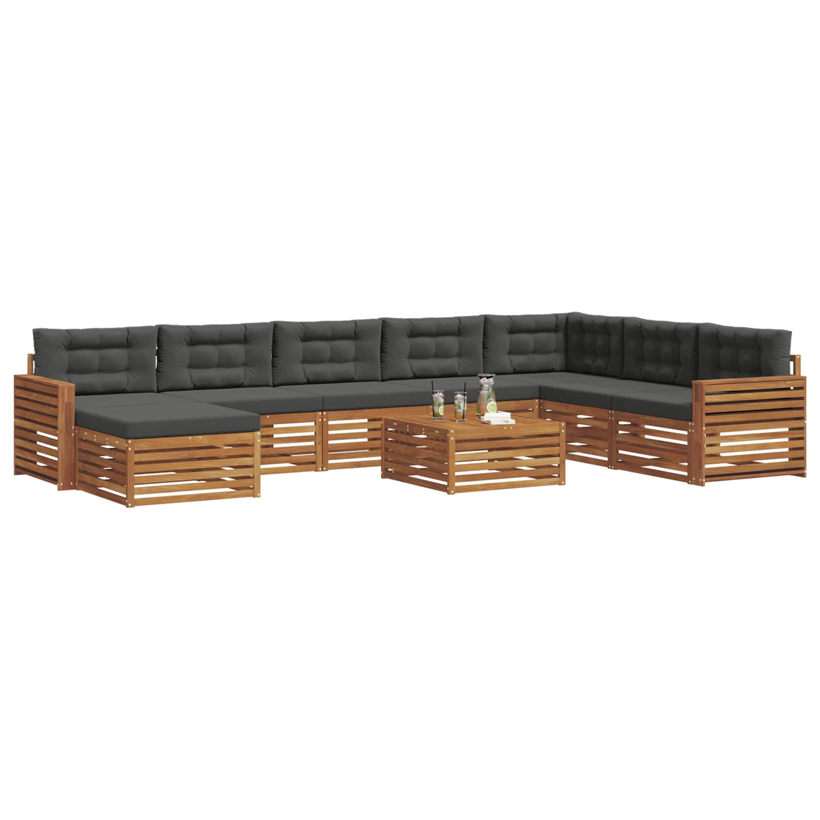 Set vanjskih sofa 9 pcs Prirodna i antracit Čvrsto drvo akacije
