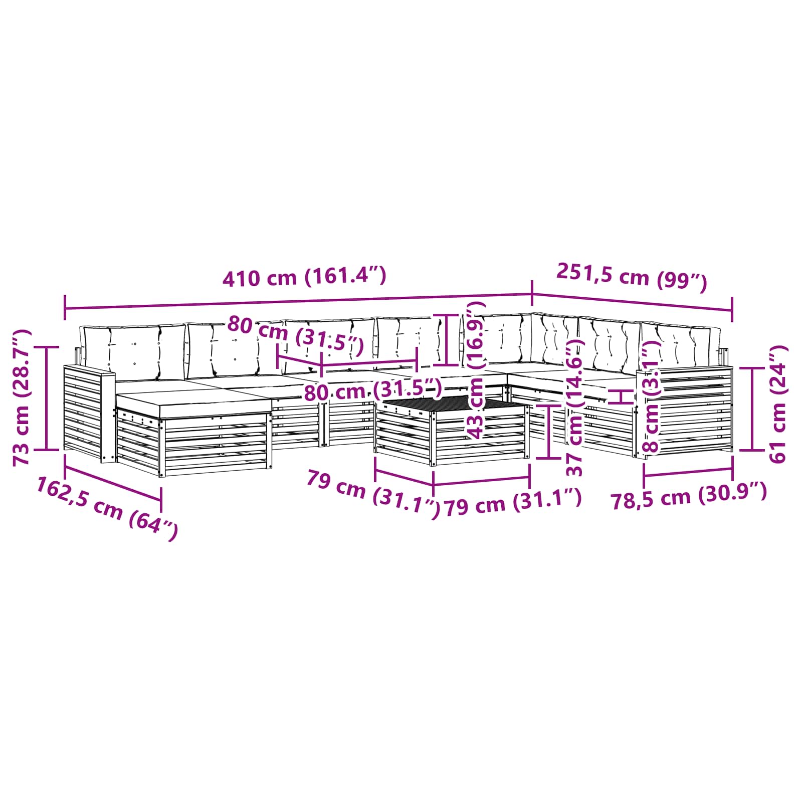 Set vanjskih sofa 9 pcs Prirodna i antracit Čvrsto drvo akacije