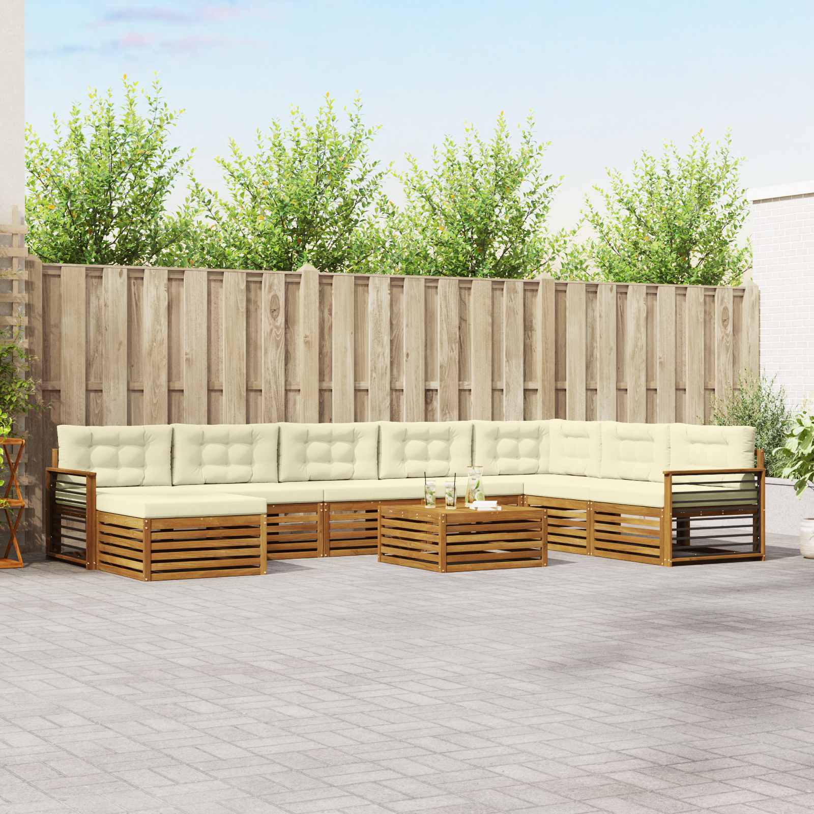 Set vanjskih sofa 9 pcs Prirodna i krem Čvrsto drvo akacije