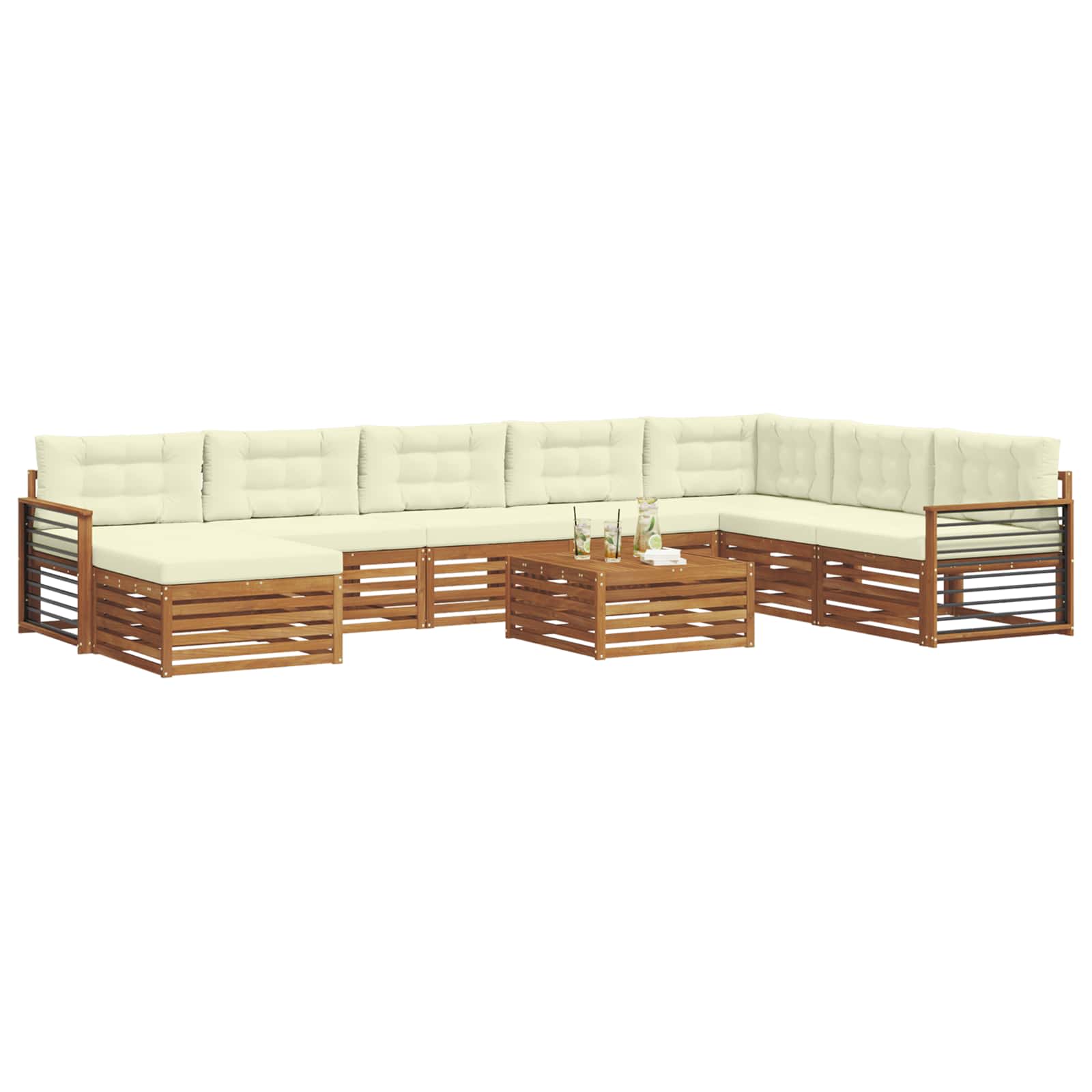 Set vanjskih sofa 9 pcs Prirodna i krem Čvrsto drvo akacije
