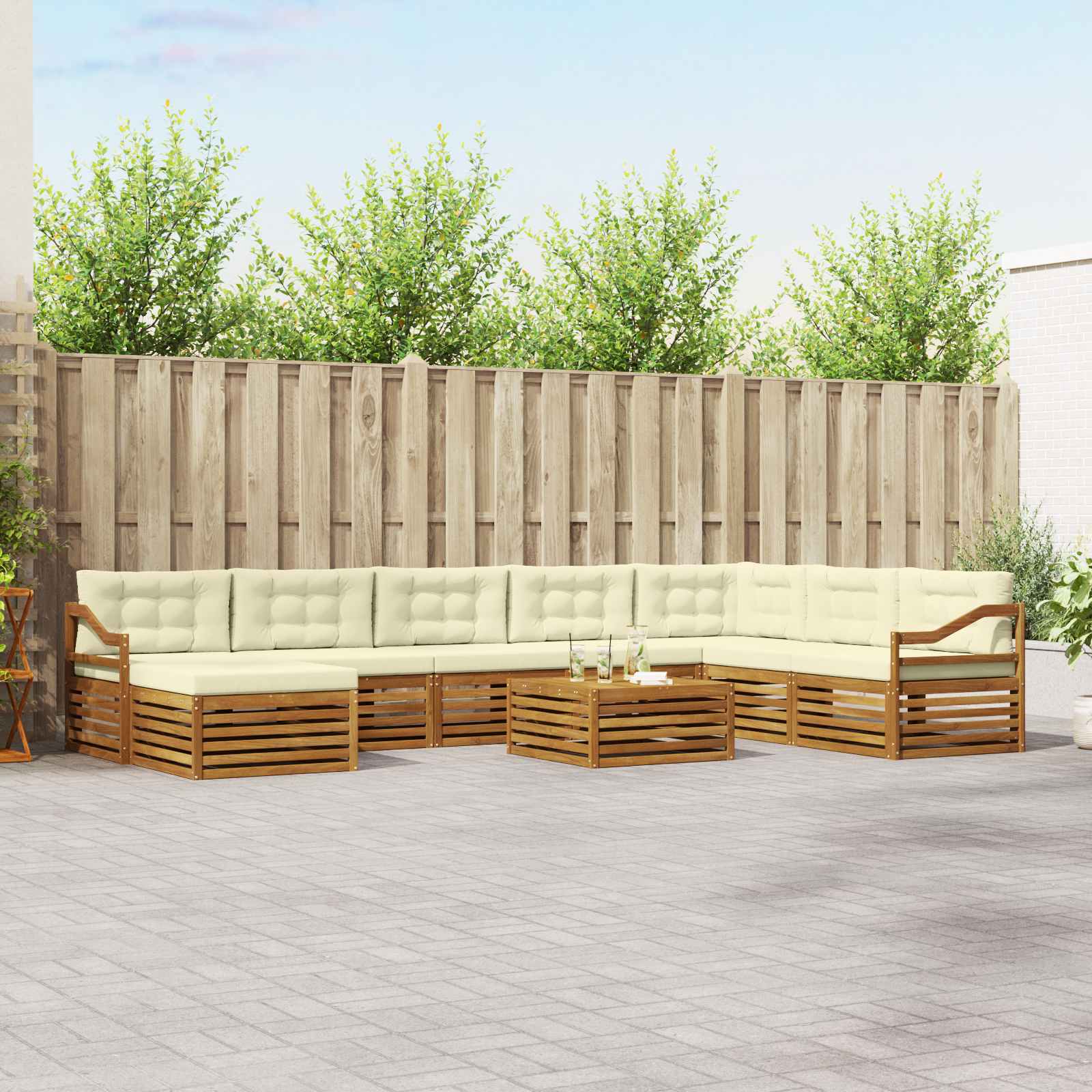 Set vanjskih sofa 9 pcs Prirodna i krem Čvrsto drvo akacije