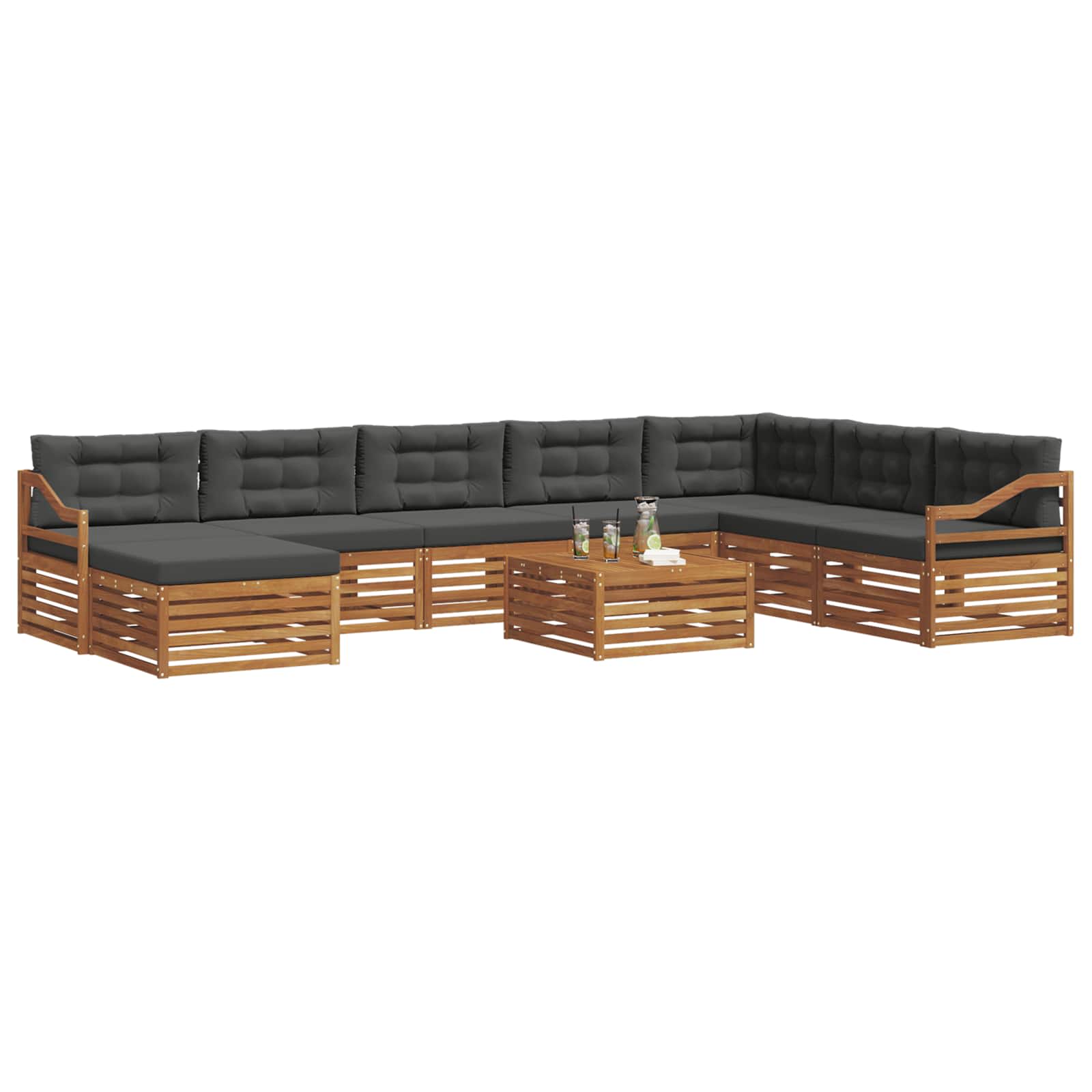 Set vanjskih sofa 9 pcs Prirodna i antracit Čvrsto drvo akacije