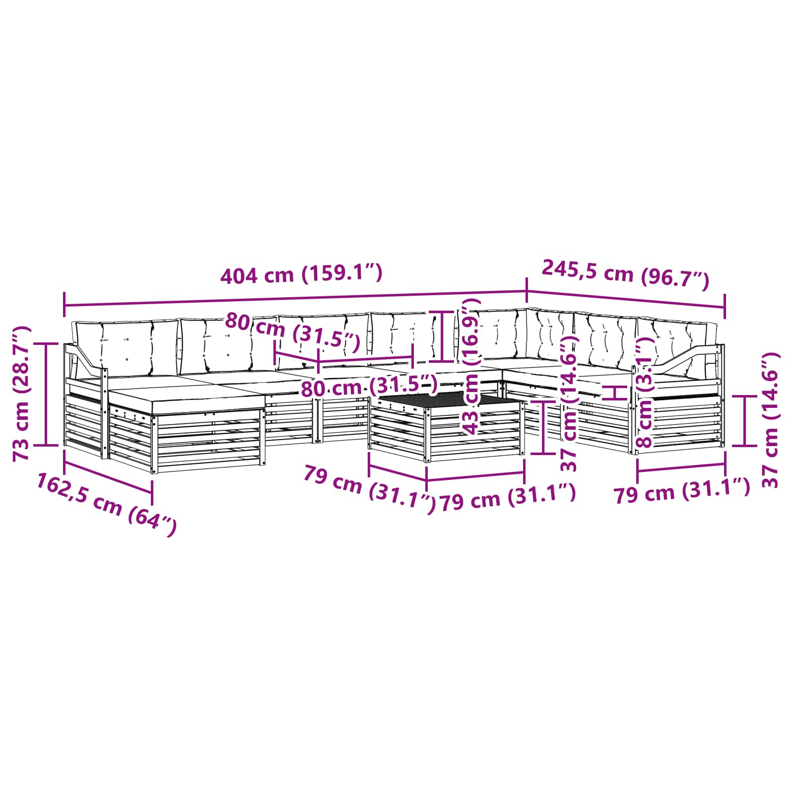 Set vanjskih sofa 9 pcs Prirodna i antracit Čvrsto drvo akacije