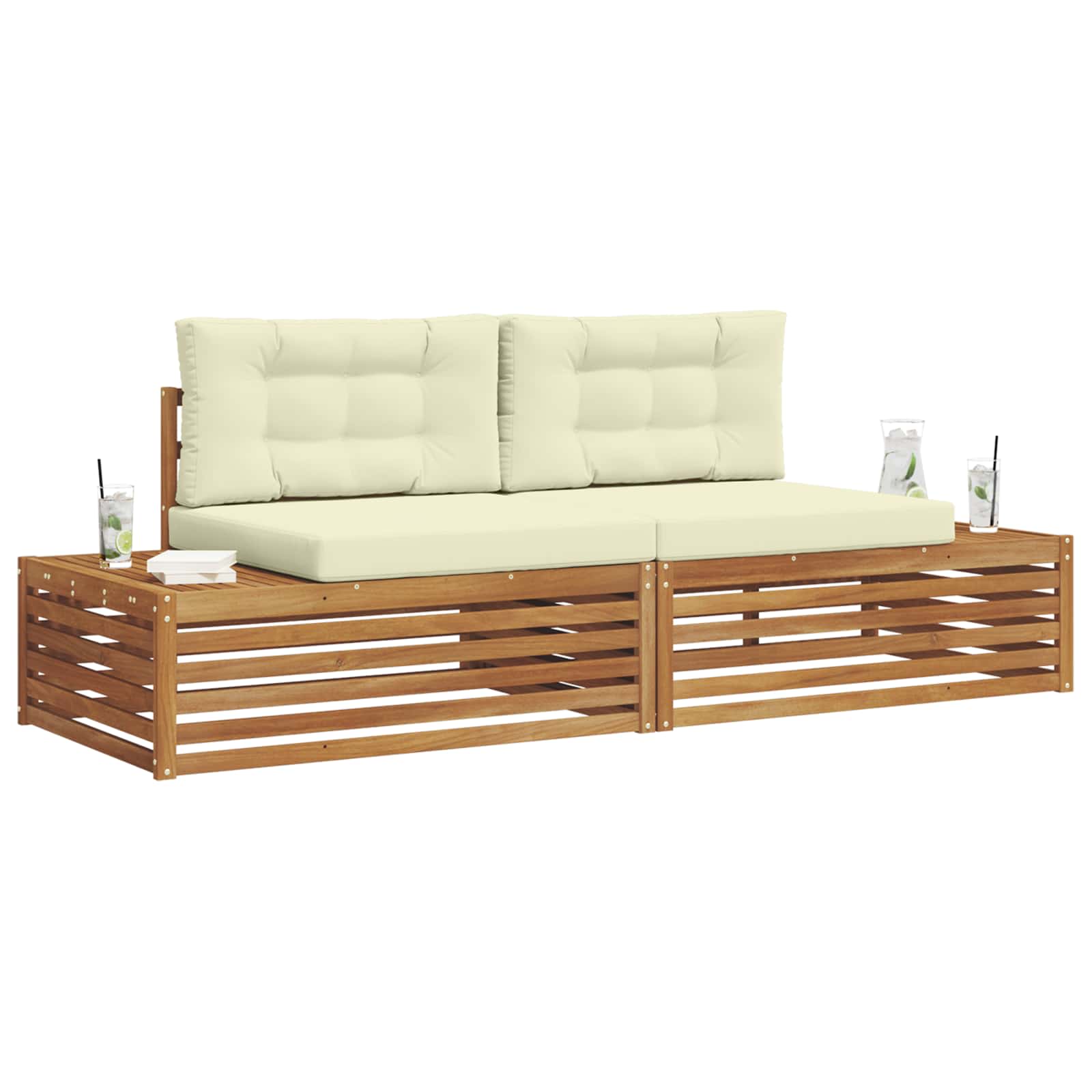 Set vanjskih sofa s jastukom Prirodna i krem 203,5 x 83 x 73 cm