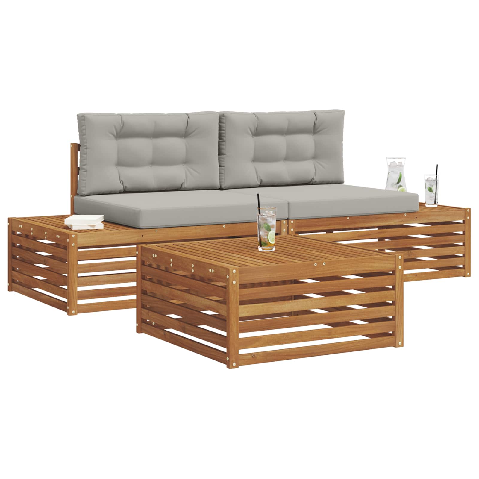 Set vanjskih sofa s jastukom 3 Komad Prirodna i svijetlo siva