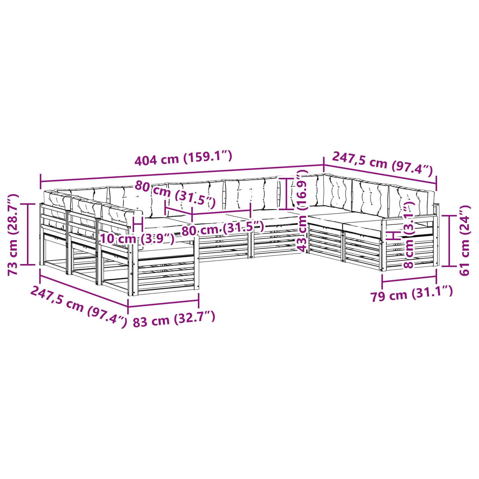 Set vanjskih sofa 9 pcs Prirodna i krem Čvrsto drvo akacije