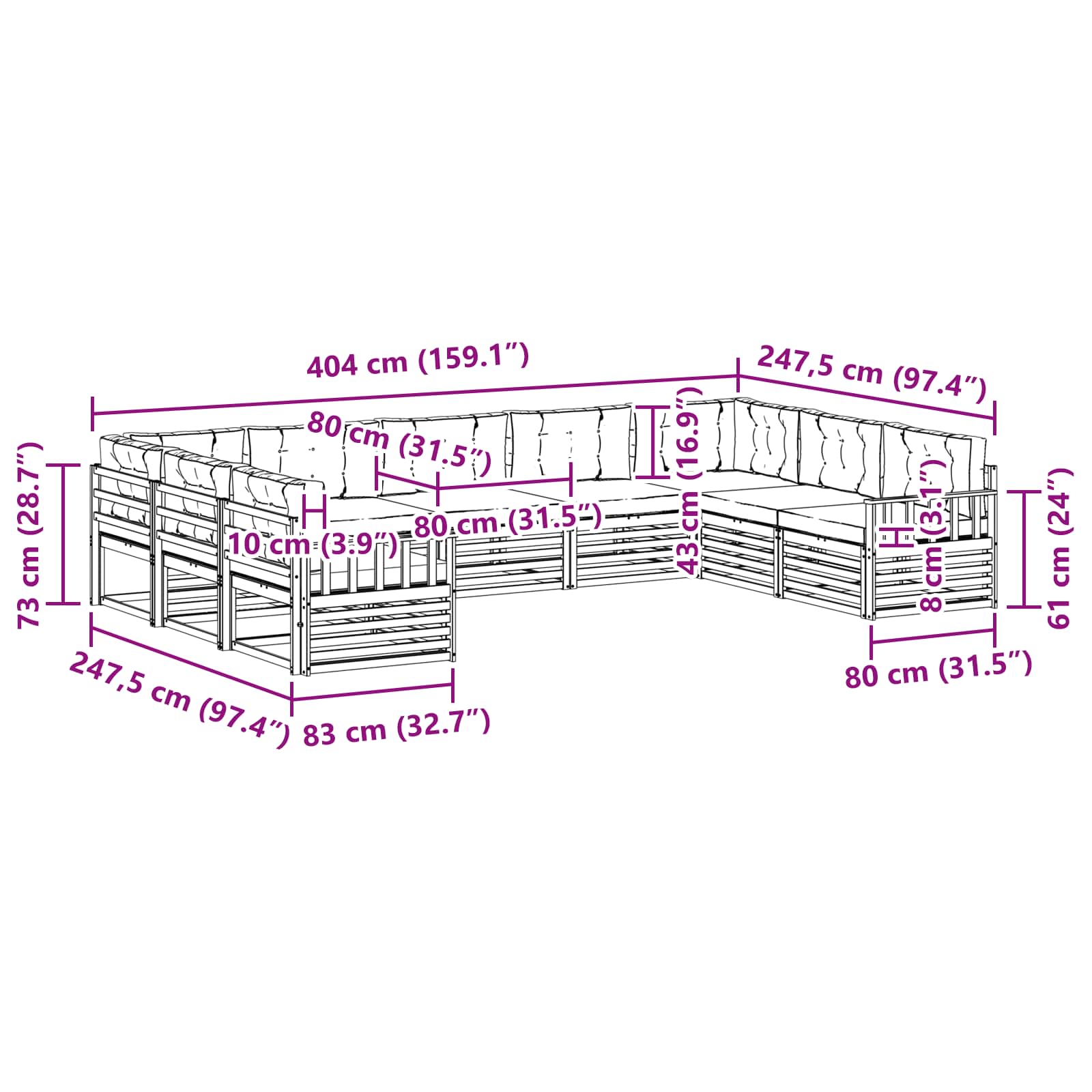 Set vanjskih sofa 9 pcs Prirodna i krem Čvrsto drvo akacije
