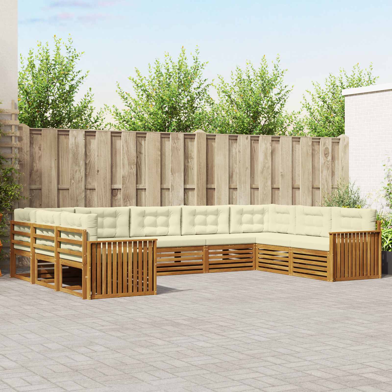 Set vanjskih sofa 9 pcs Prirodna i krem Čvrsto drvo akacije