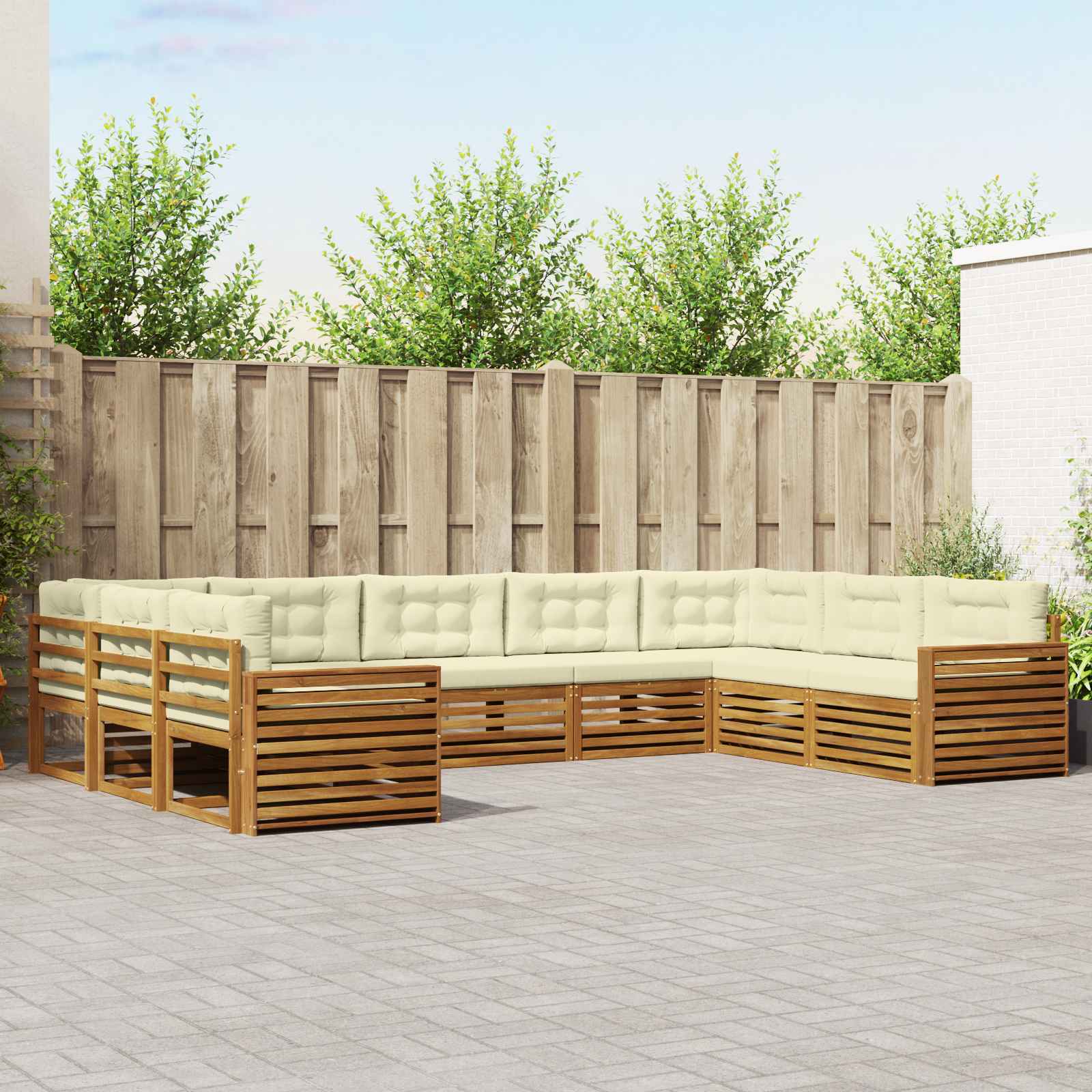 Set vanjskih sofa 9 pcs Prirodna i krem Čvrsto drvo akacije