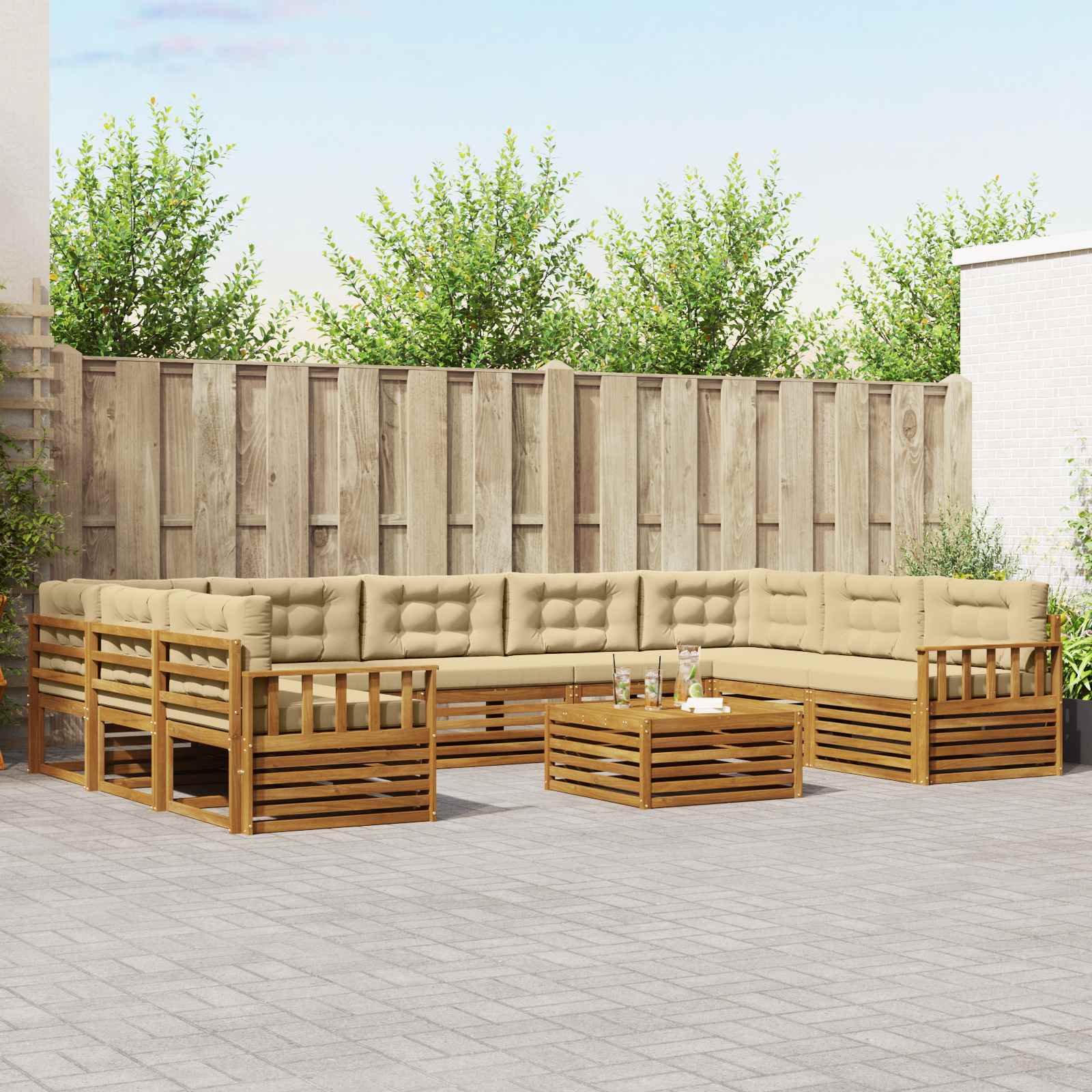 Set vanjskih sofa 10 pcs Prirodna i bež Čvrsto drvo akacije