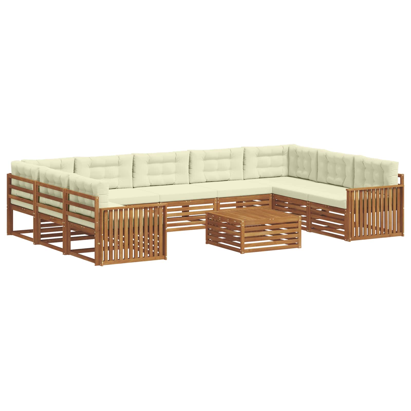 Set vanjskih sofa 10 pcs Prirodna i krem Čvrsto drvo akacije