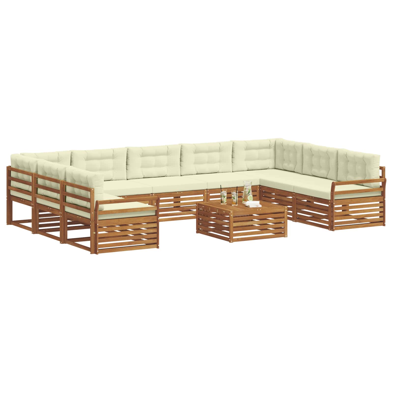 Set vanjskih sofa 10 pcs Prirodna i krem Čvrsto drvo akacije
