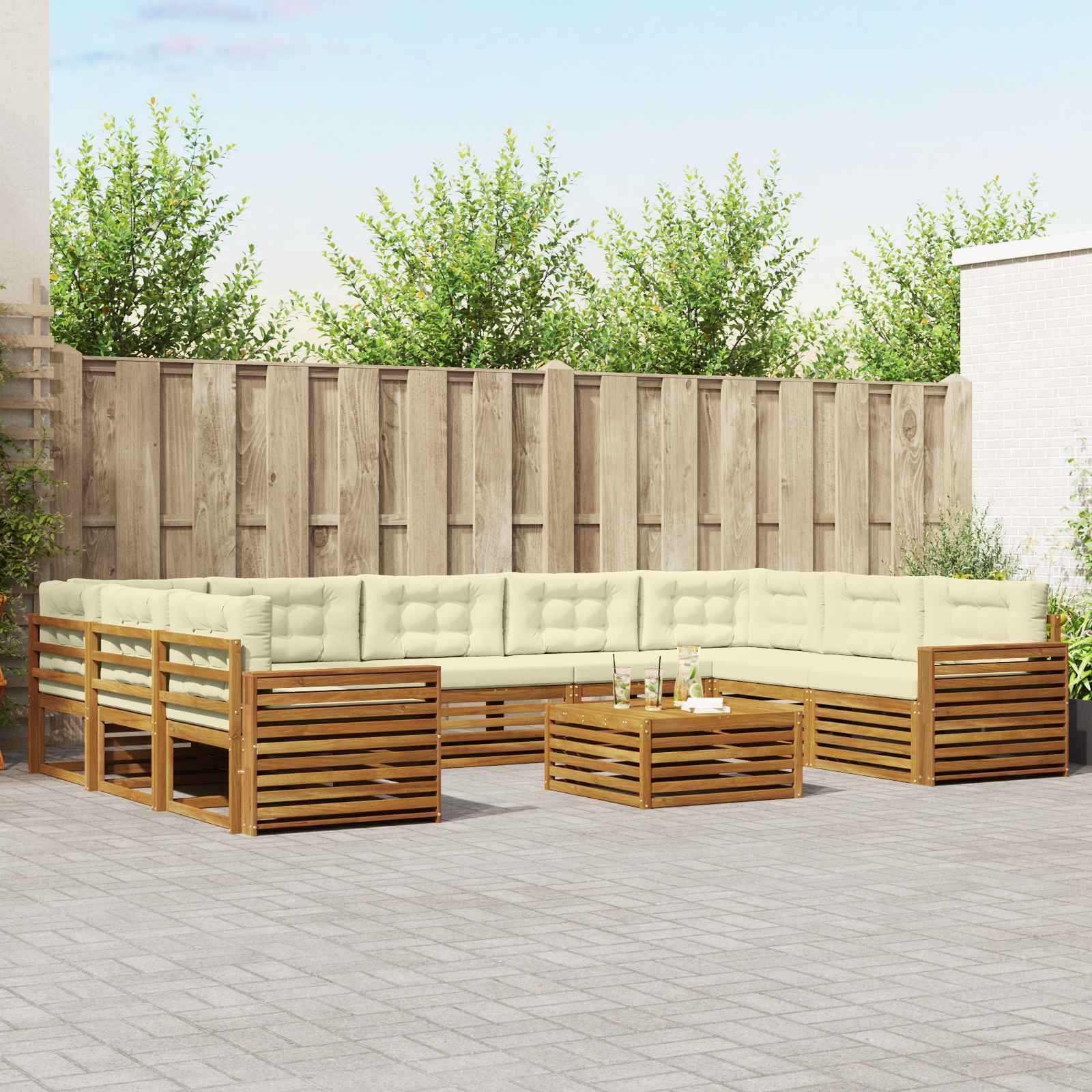 Set vanjskih sofa 10 pcs Prirodna i krem Čvrsto drvo akacije